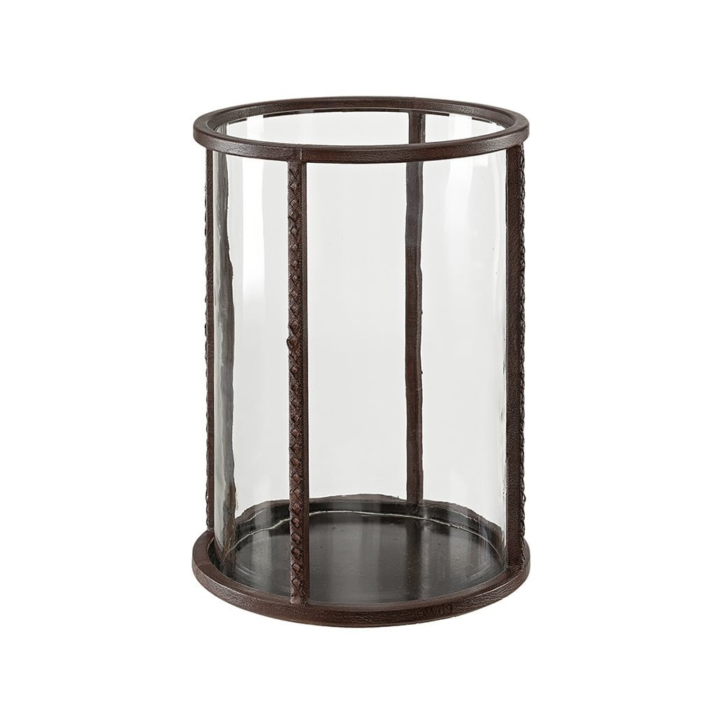 MENDOZA brown leather Artwood Lanterne og lysglass