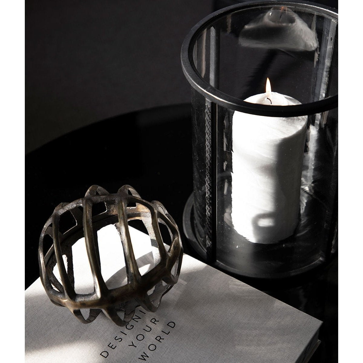 MENDOZA black Artwood Lanterne og lysglass