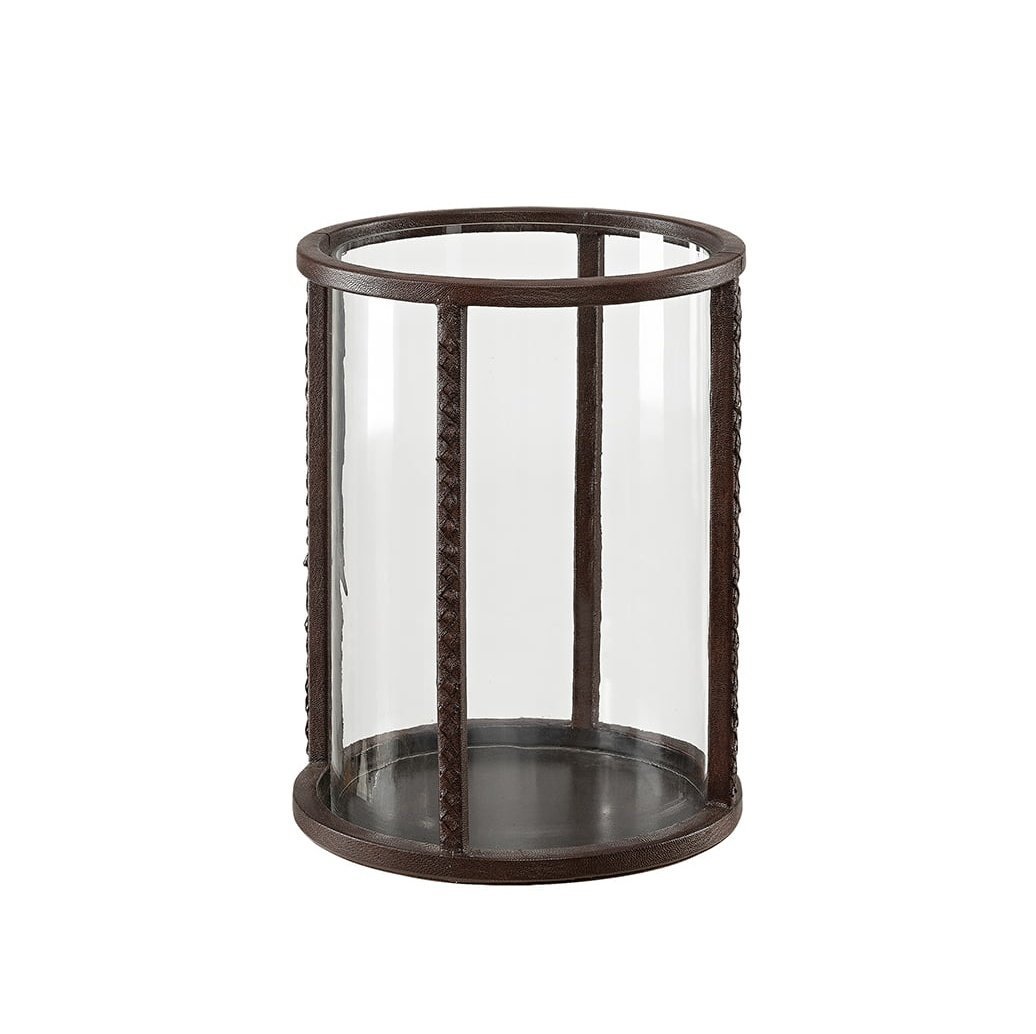 MENDOZA brown leather Artwood Lanterne og lysglass