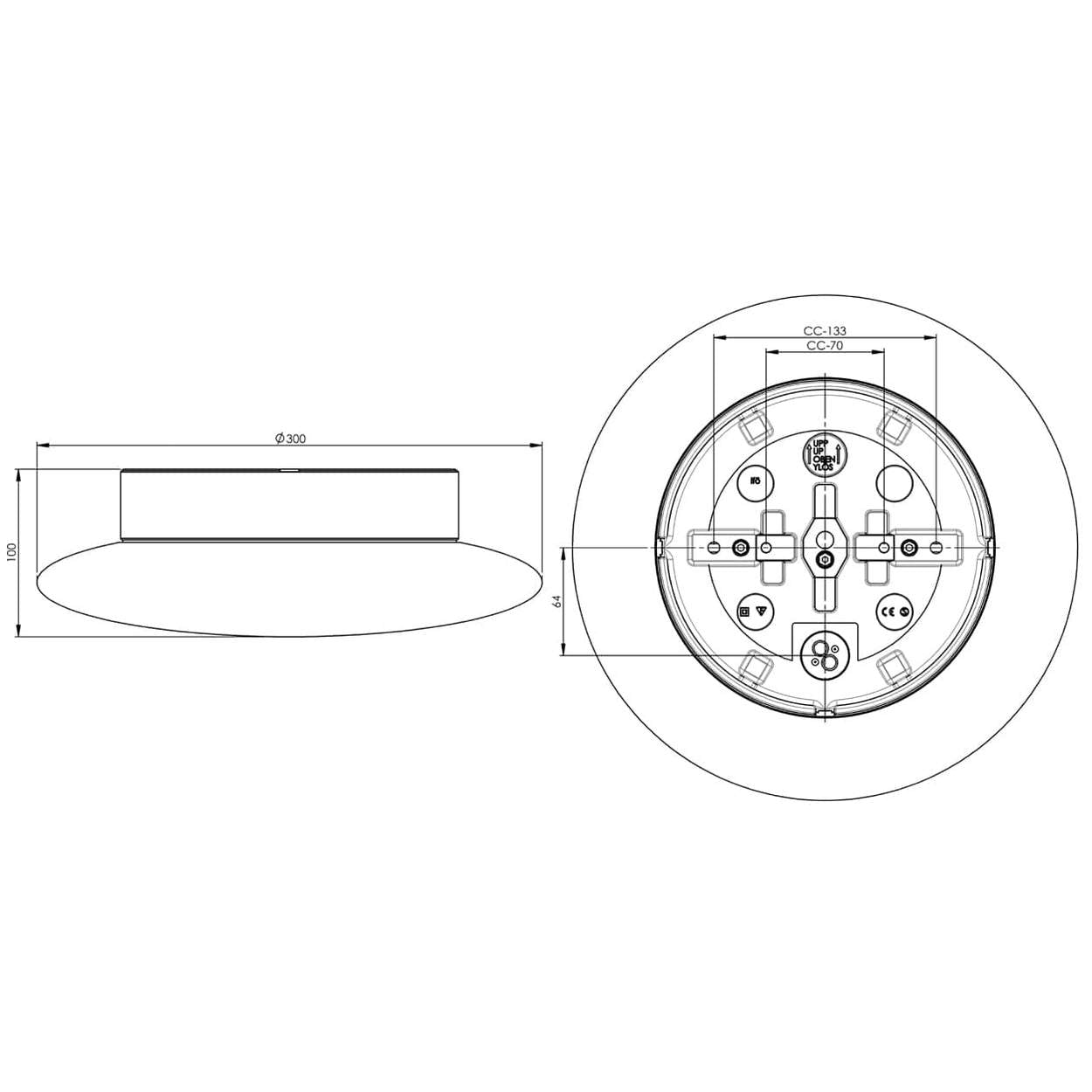 Cairo Medium IP44 Ø300 H100 mm rak 12W LED 1300lm Ifö Electric Taklampe/Vegglampe