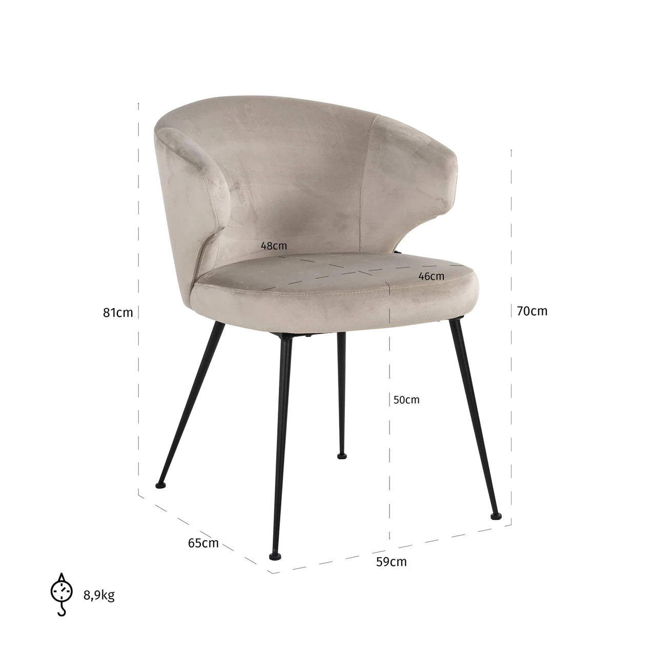 Spisestol Xandra khaki fløyel Richmond Interiors Spisestol