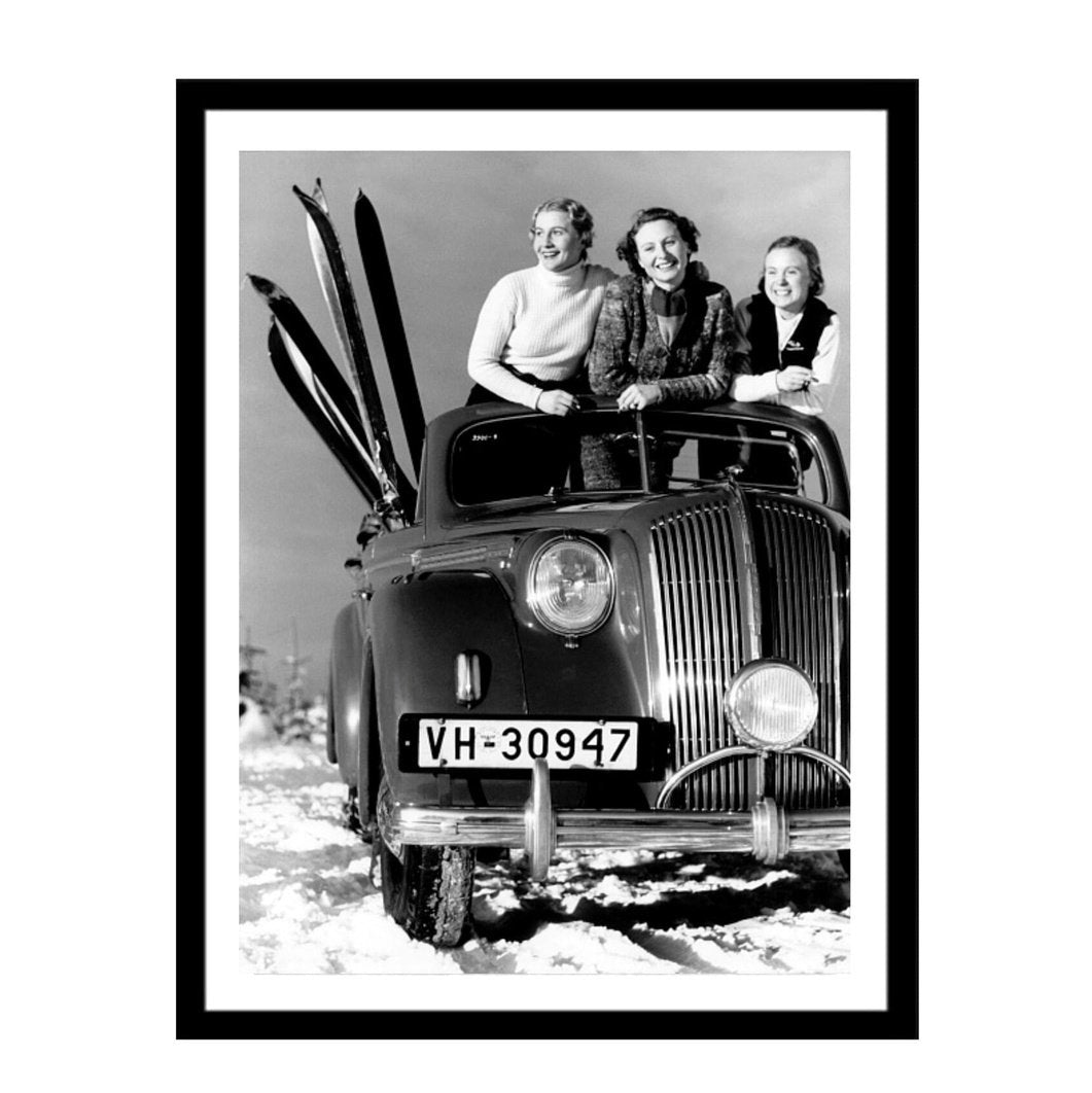 Glass picture w/frame Jenter på skiferie Homefactory Bilde