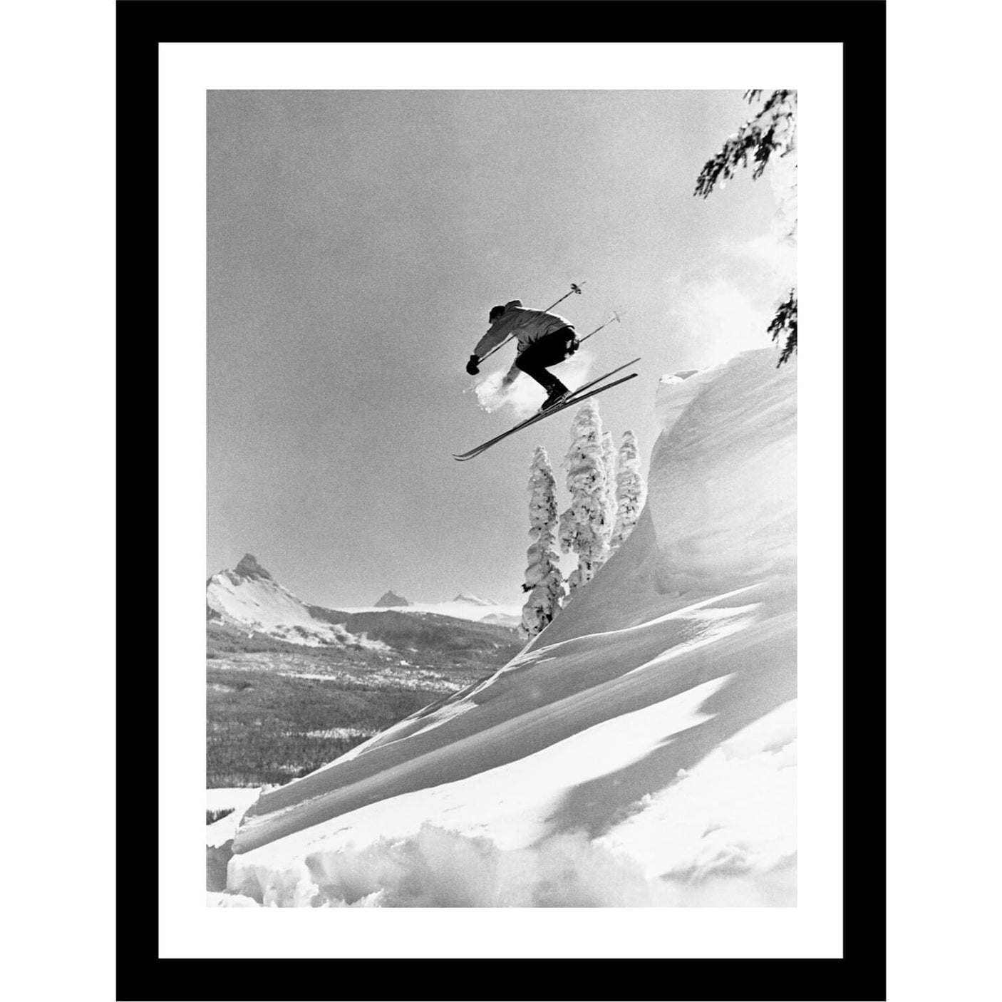 Glass picture w/frame A skier jump off a ledge 70cm x 90cm Homefactory