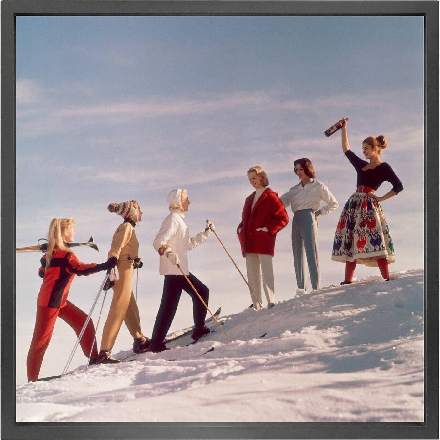 Canvas 5cm black frame Womens ski fashion 1955 120cm x 120cm Homefactory