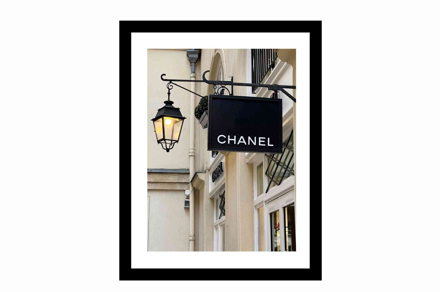 Glass picture w/frame Chanel old iron sign 70cm x 90cm Homefactory