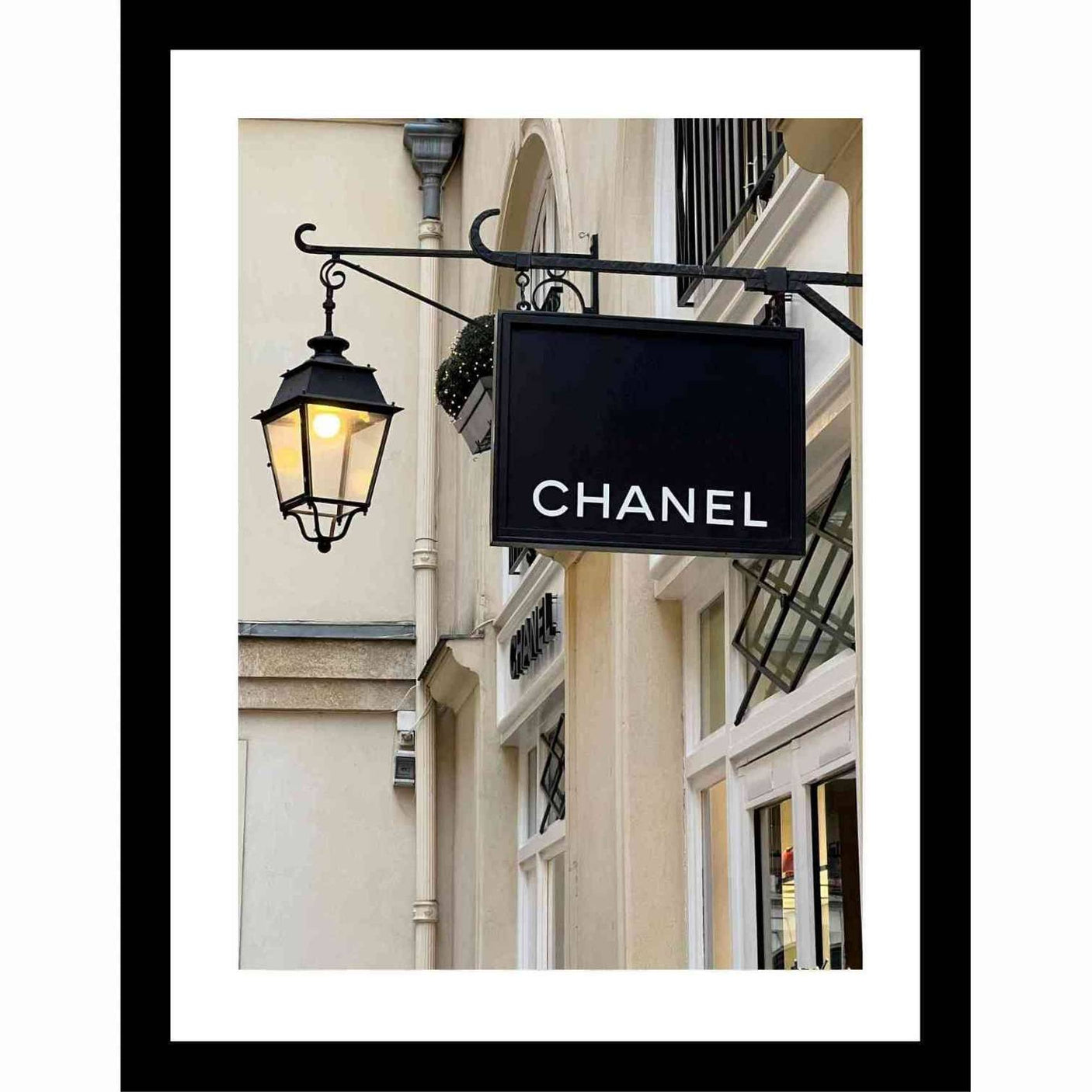 Glass picture w/frame Chanel old iron sign 70cm x 90cm Homefactory