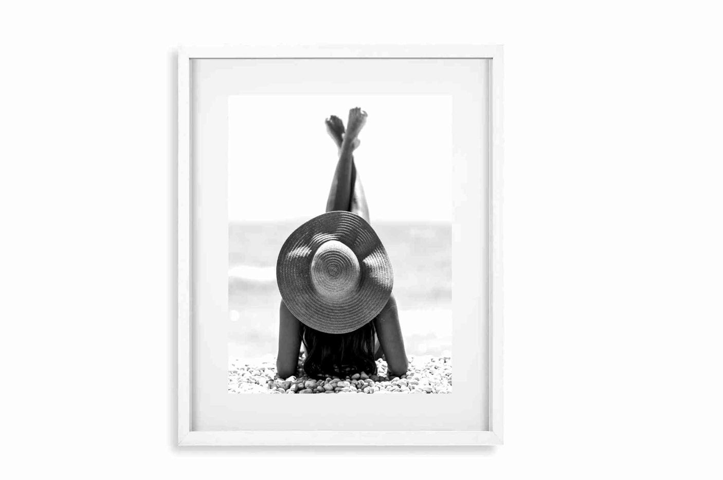 Glass Picture White smal Frame, Passepartout woman beach Homefactory