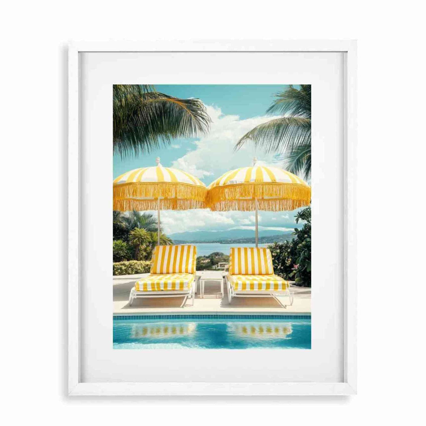 Glass Picture White smal Frame Passepartout yellow umbrellas Homefactory
