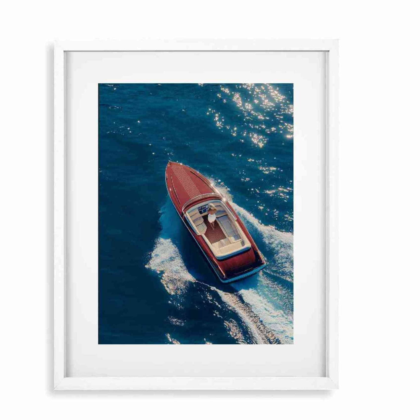 Glass Picture White smal Frame Passepartout Speedboat Homefactory