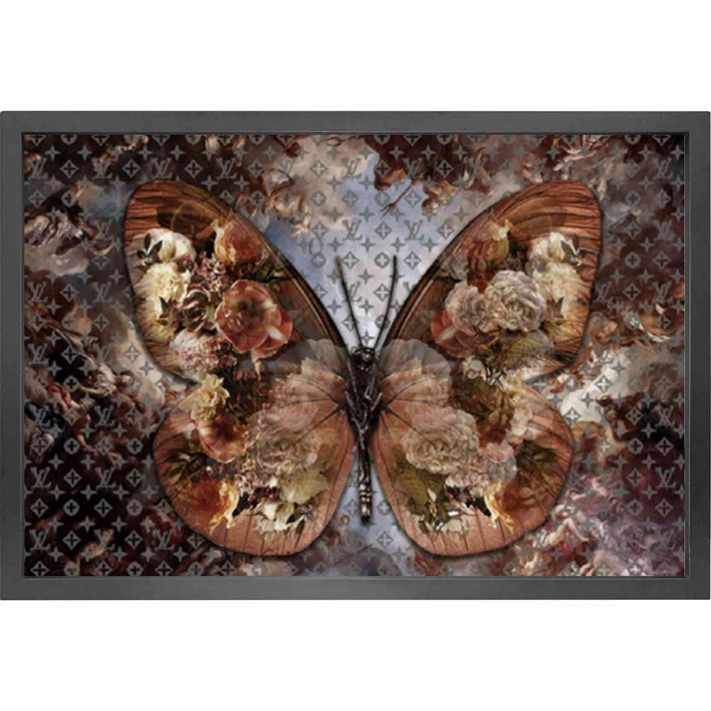 Canvas 5cm black frame LV butterfly fashion I 90cm x 150cm Homefactory