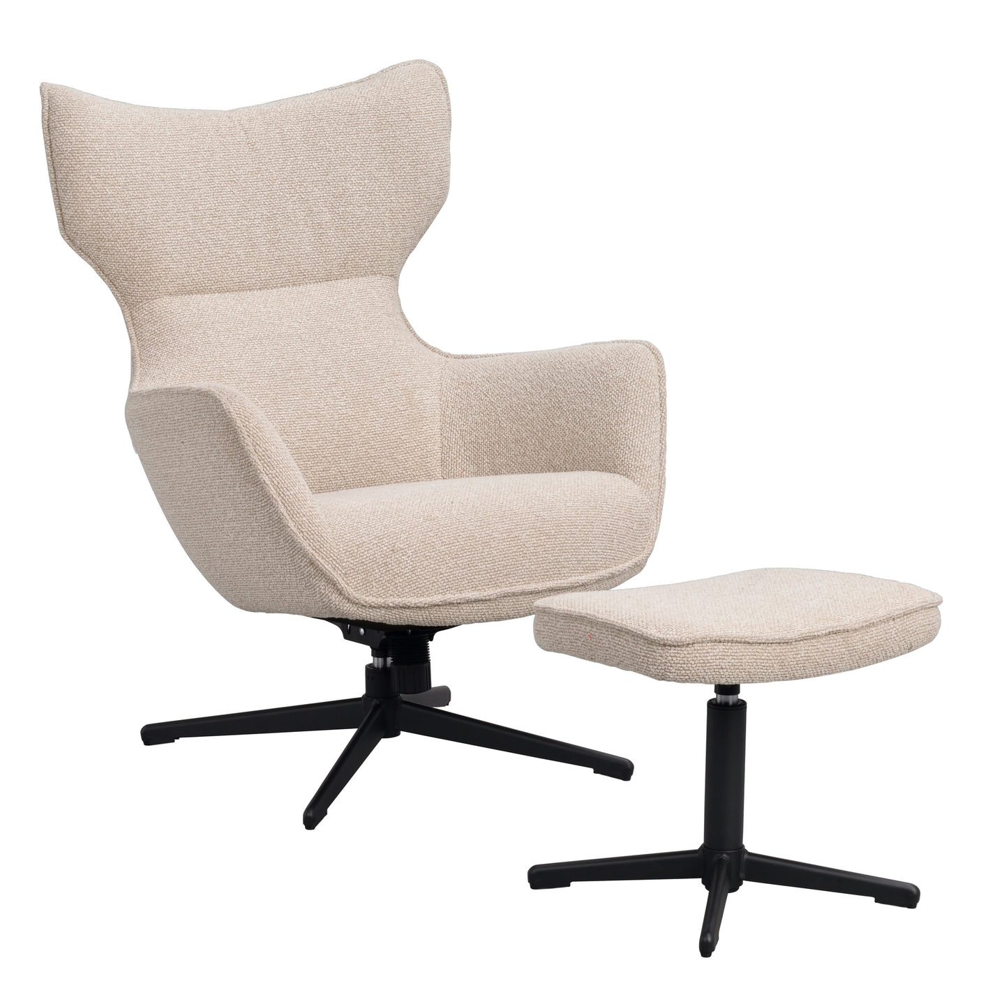 Jenkins lounge chair with foot stool beige fabric/black metal swivel+swing Rowico Sofa stol