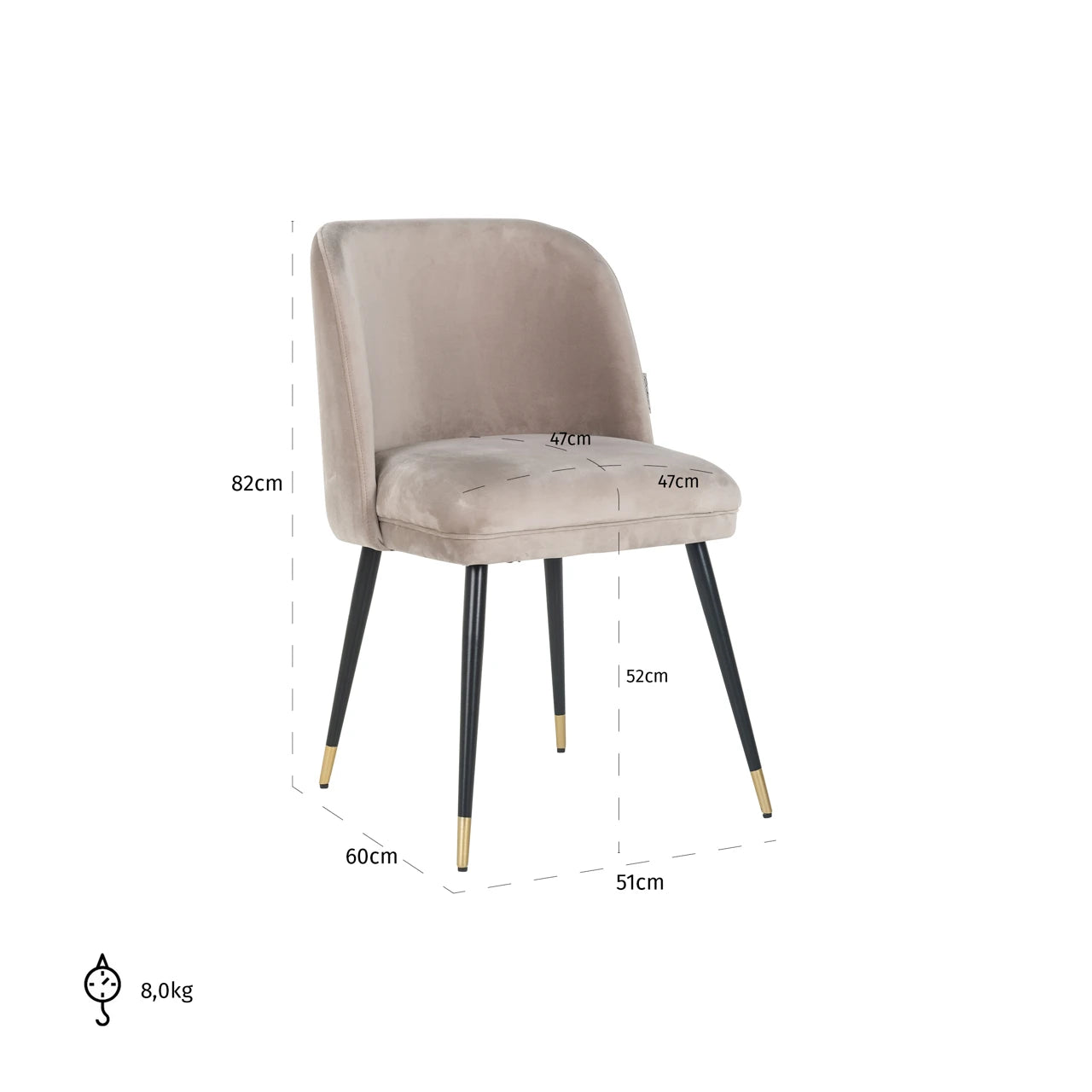 Spisestol Alicia khaki fløyel flammehemmende Richmond Interiors Spisestol