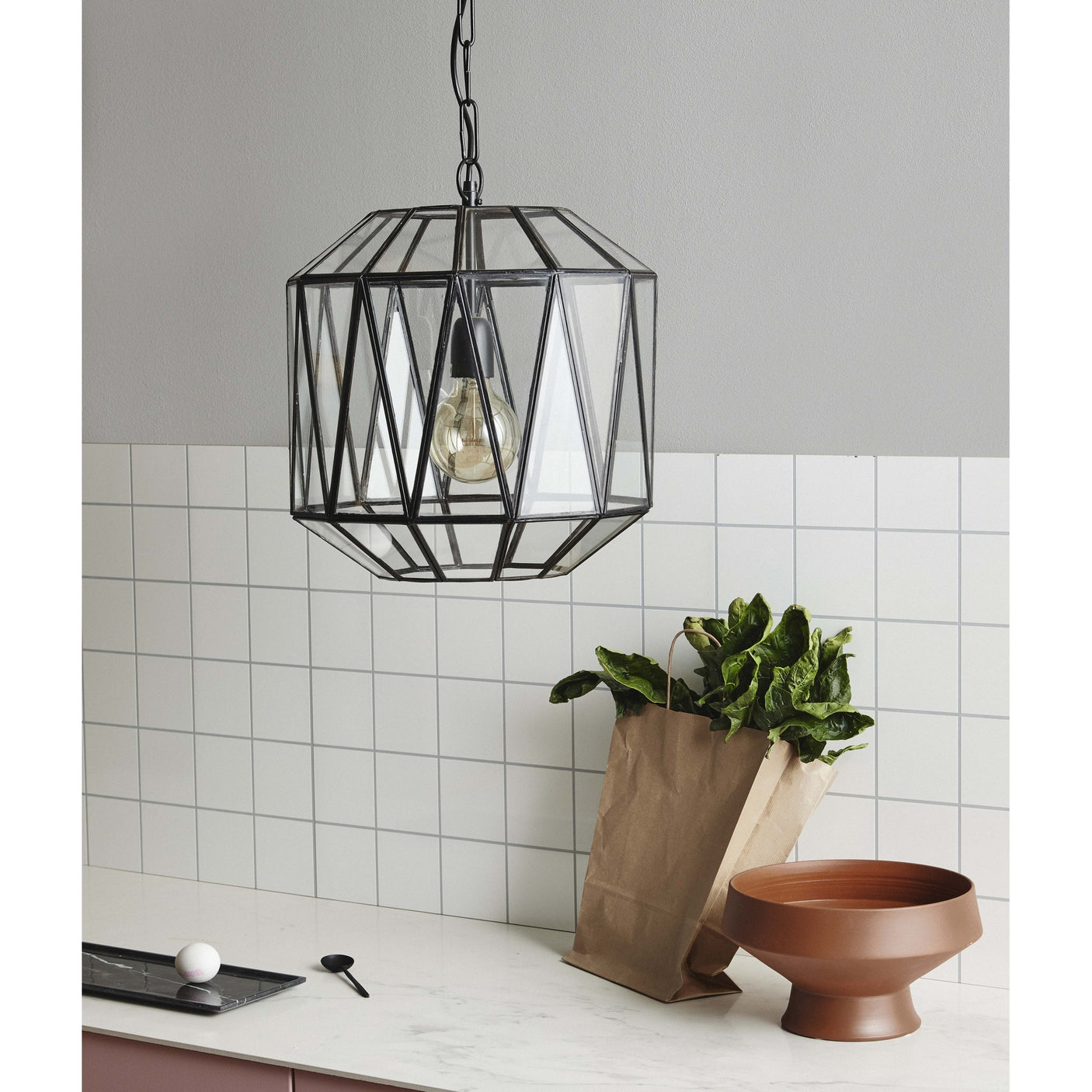 ATE pendel i jern og glass - ø35 cm - klart glass/sort Nordal HANG LAMPS