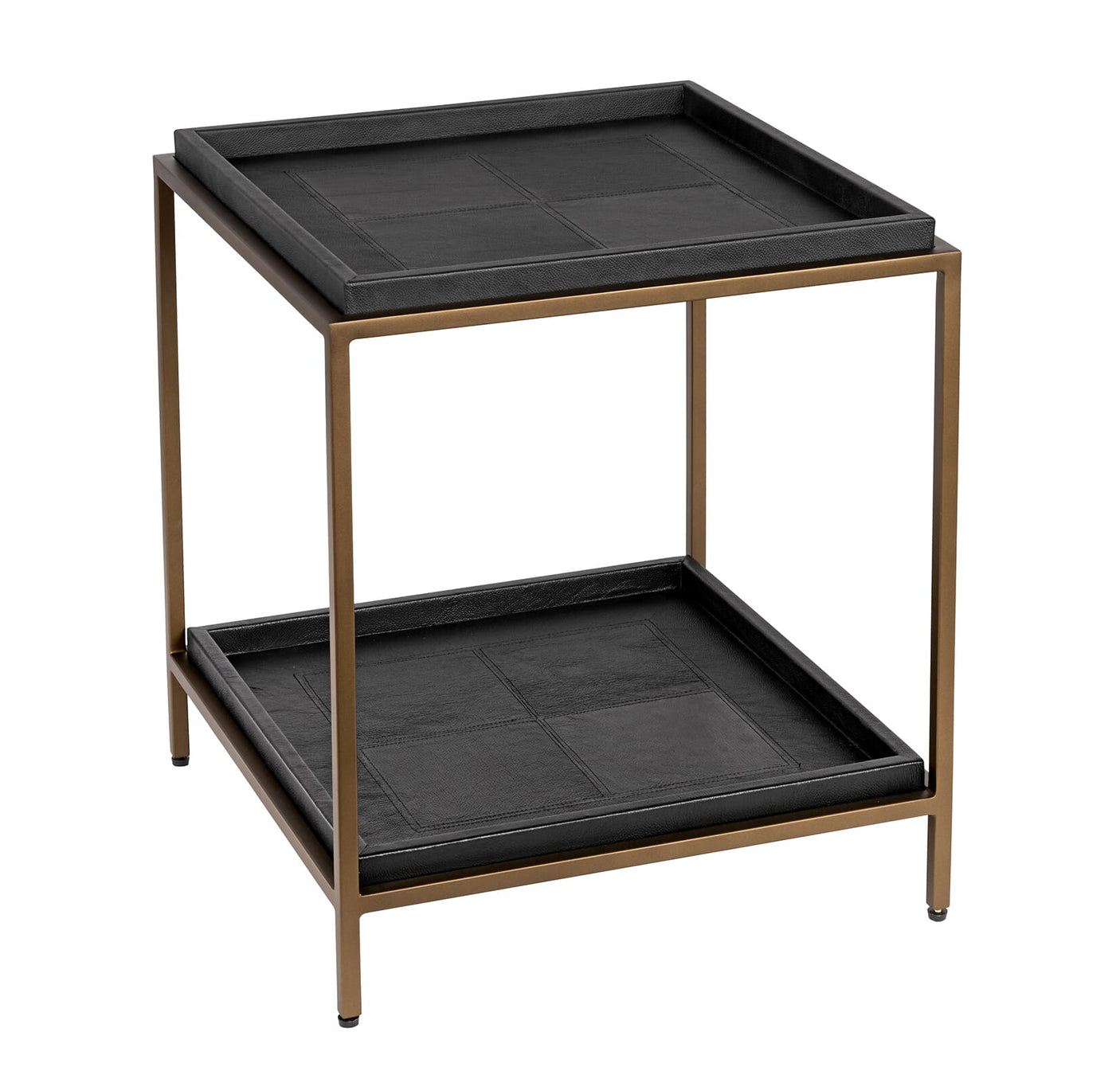 Sidebord brass frame 50cm x 50cm x 55cm Black Leather Homefactory