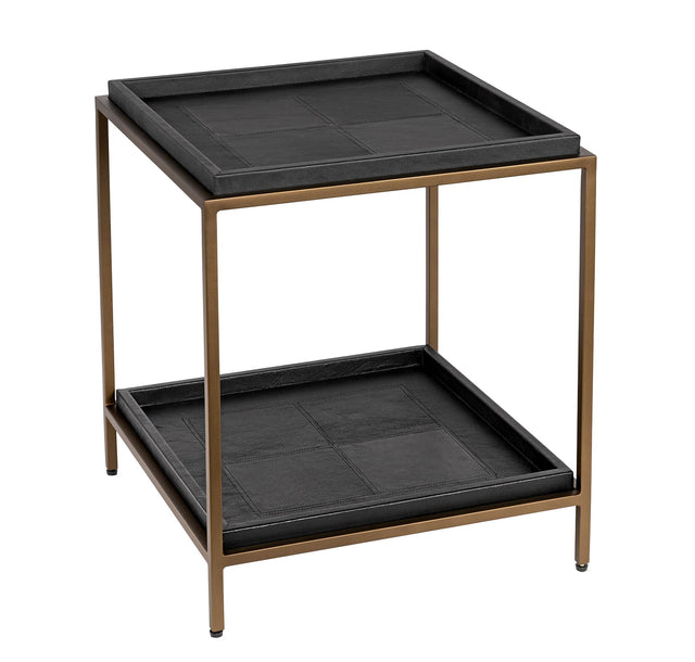 Sidebord brass frame 50cm x 50cm x 55cm Black Leather Homefactory