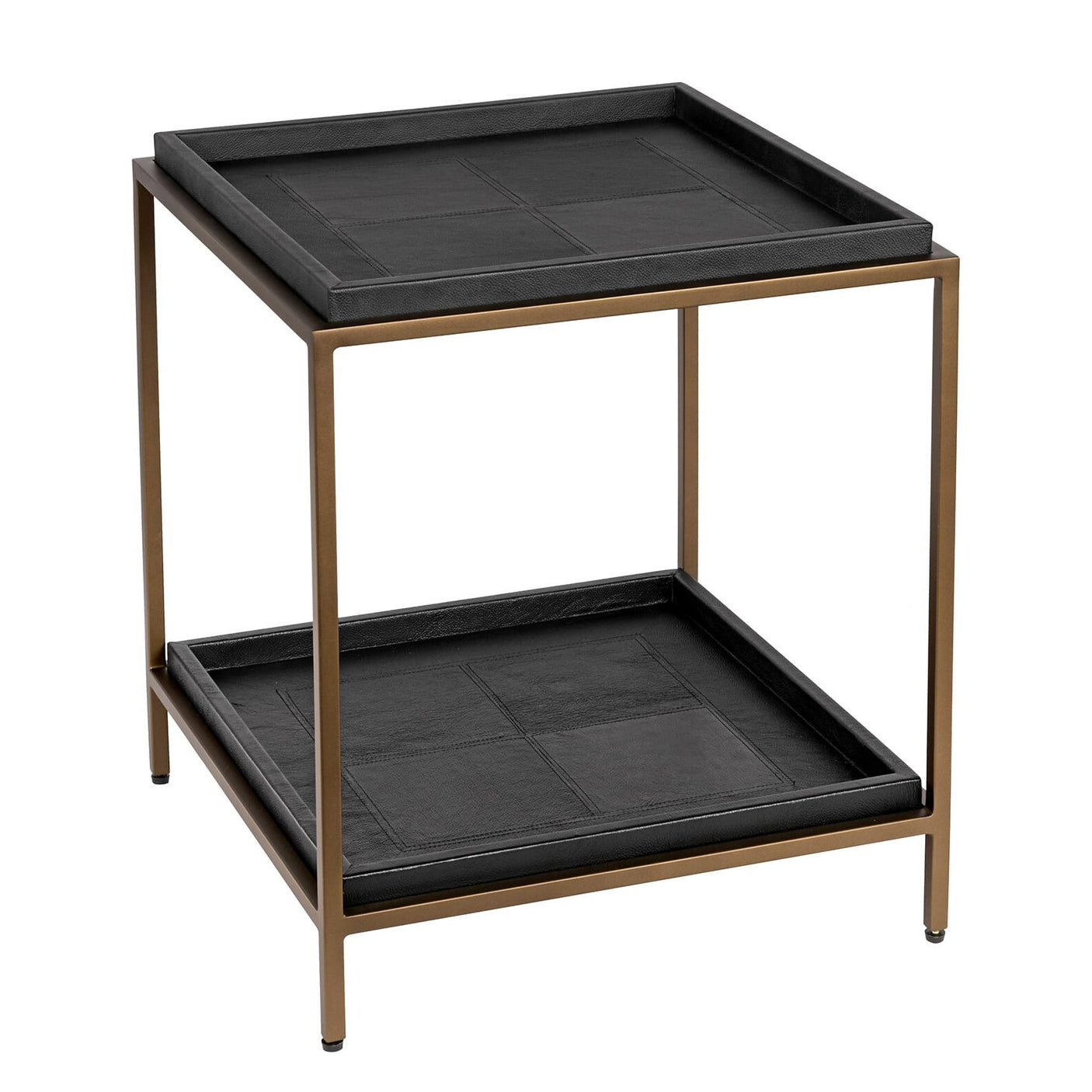 Sidebord brass frame 50cm x 50cm x 55cm Black Leather Homefactory