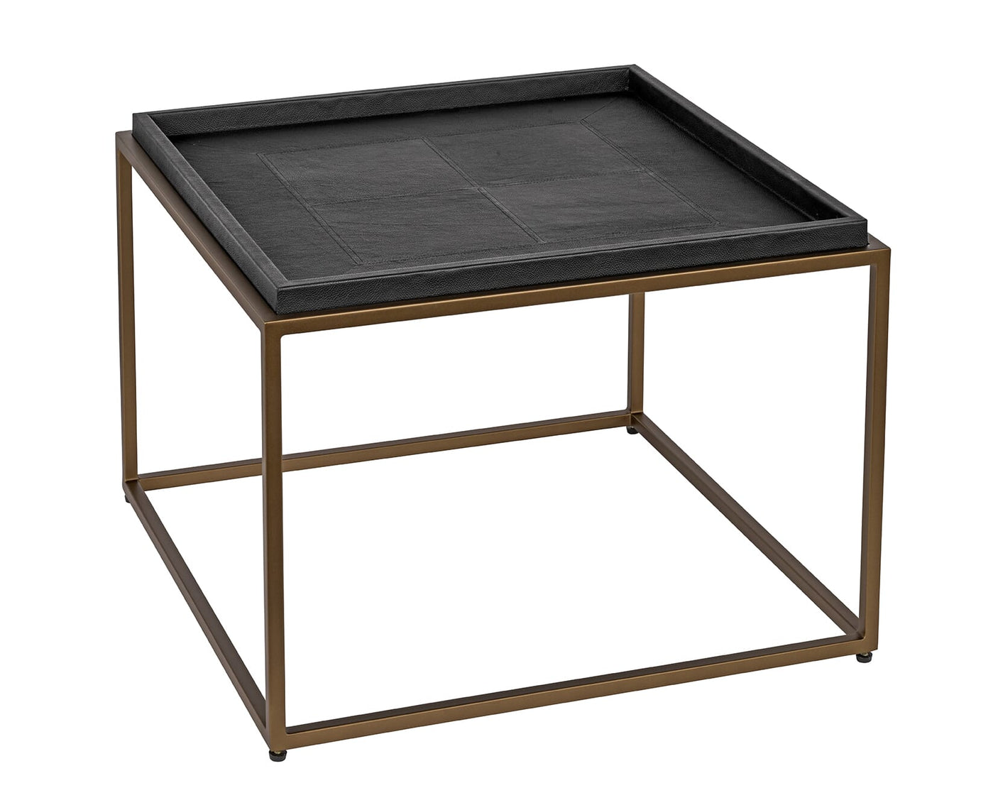 Sidebord bronze frame 60 x 60cm H43cm Black Leather Homefactory