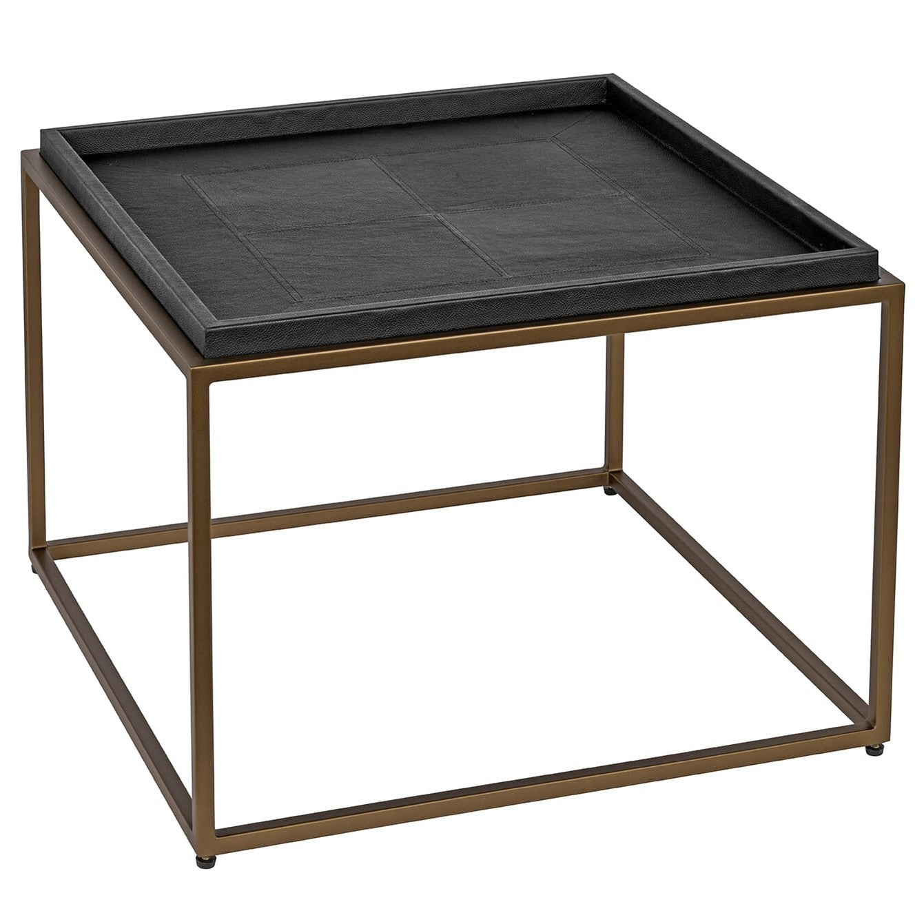 Sidebord bronze frame 60 x 60cm H43cm Black Leather Homefactory