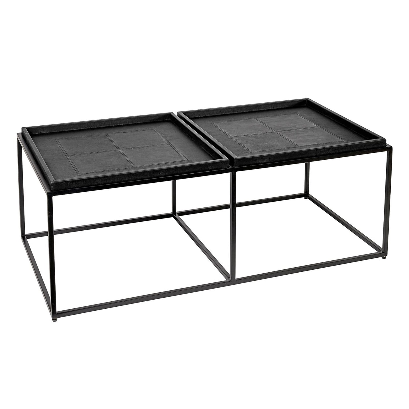 Coffe table black frame 60cm x 120cm H43cm Black leather Homefactory