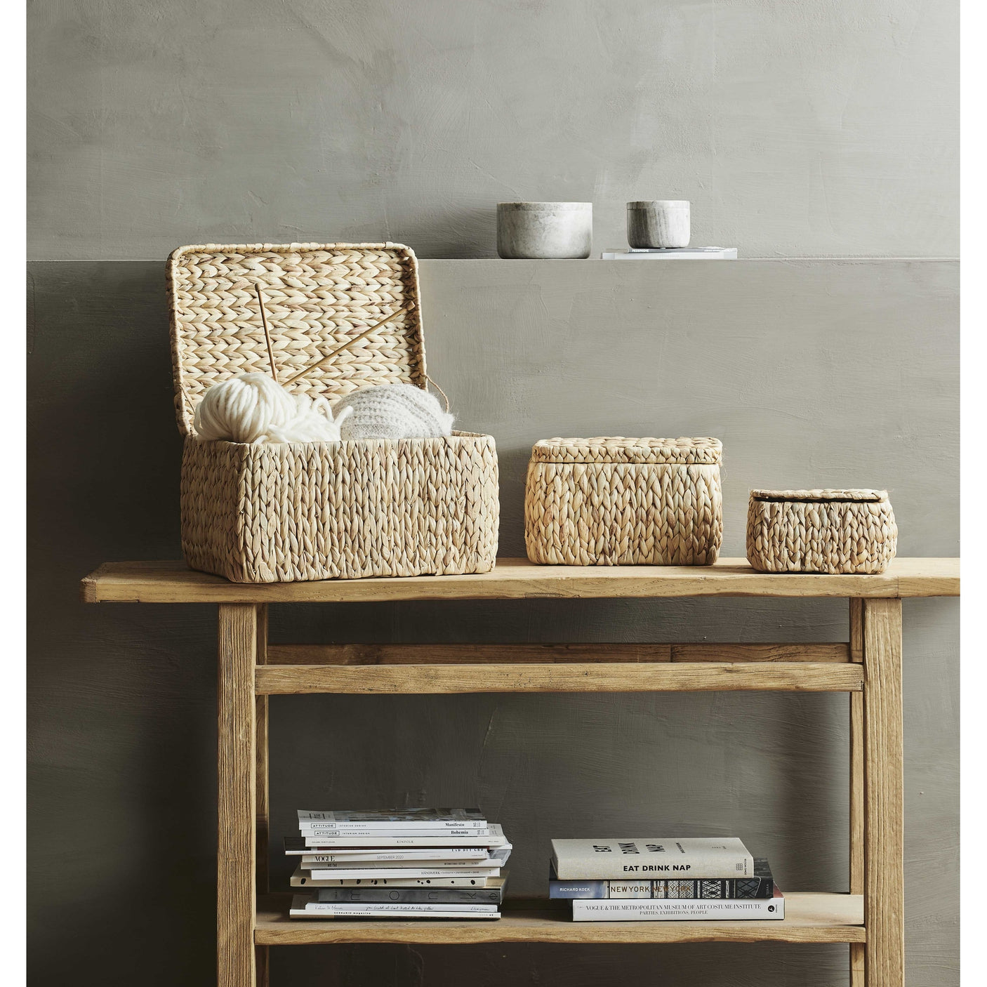 OSA flenskurv med lokk - 3 stykker - natur Nordal STORAGE