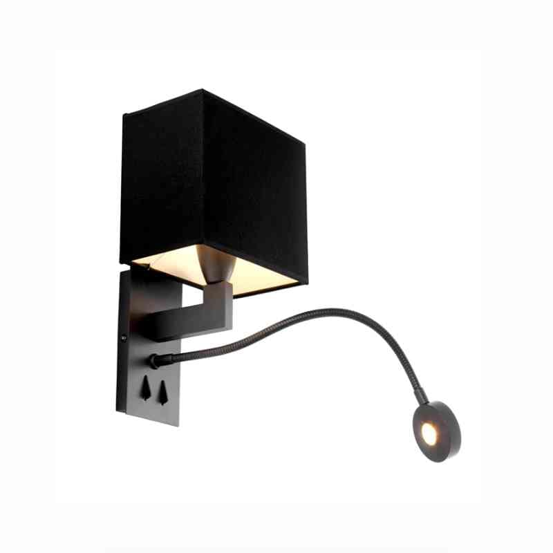 Vegg lampe Arizona B19*H32*D17cm Black/white skjerm+leselys Homefactory