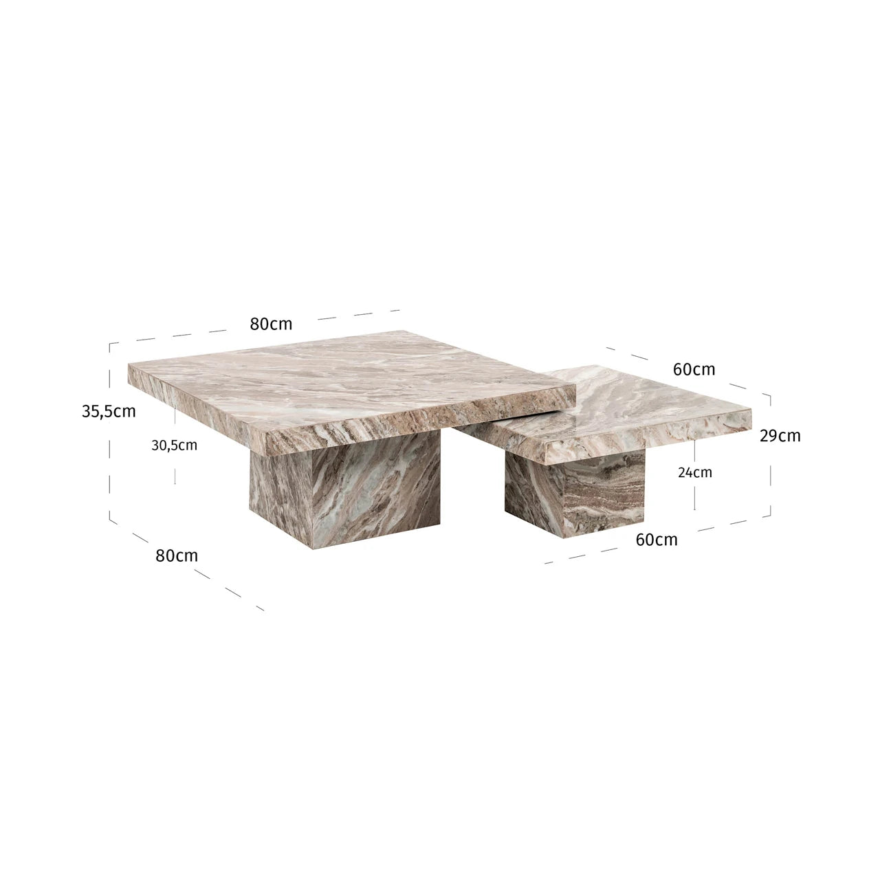 Salongbord Rashford Blush beige sett med 2 Richmond Interiors Sofabord