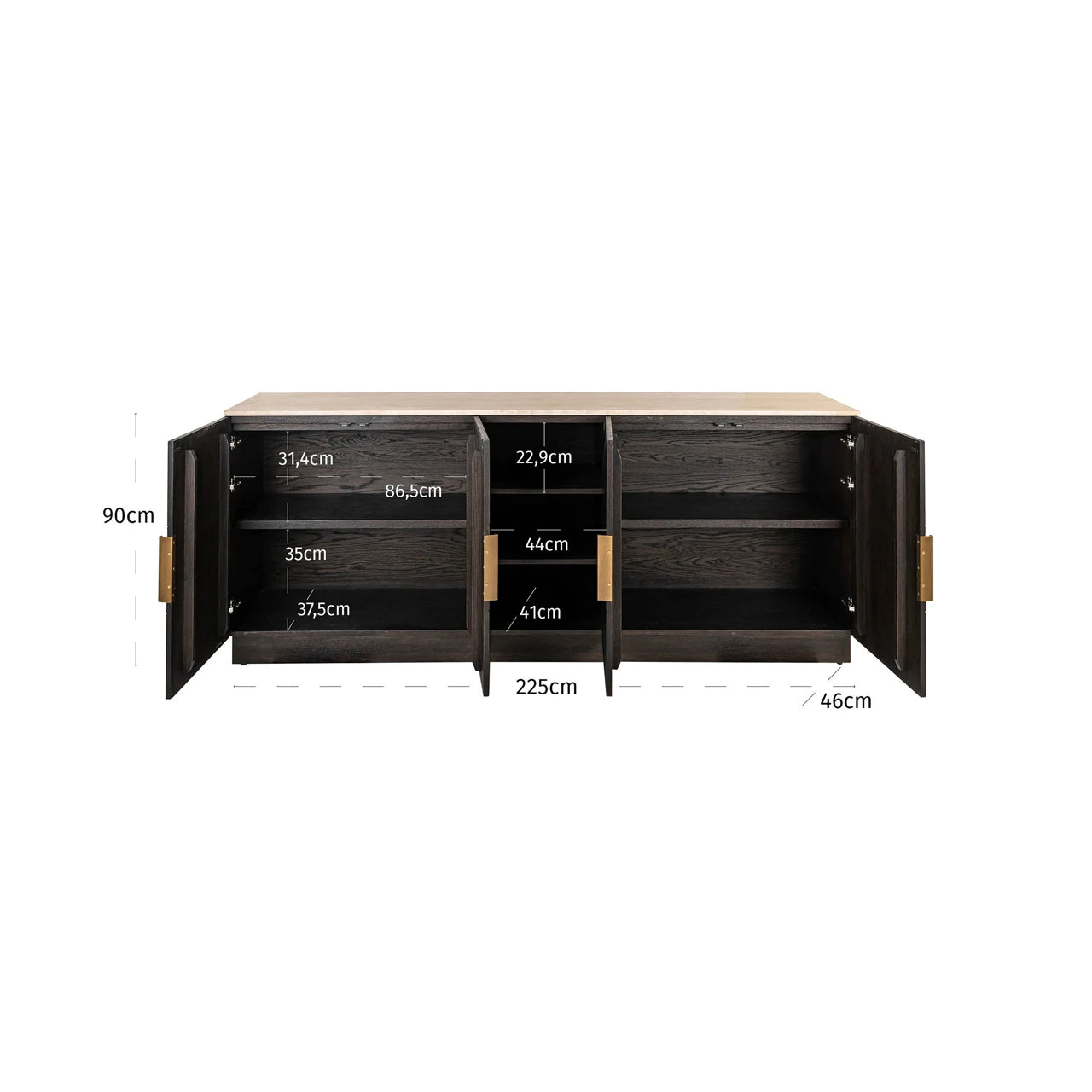 Sideboard Claremont brun 4-dører 2-hyller Richmond Interiors Skjenk