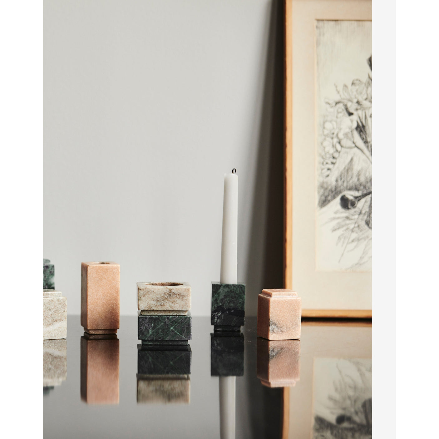 HAIDA lysestaker i marmor - h7,7 cm - rosa Nordal CANDLEHOLD