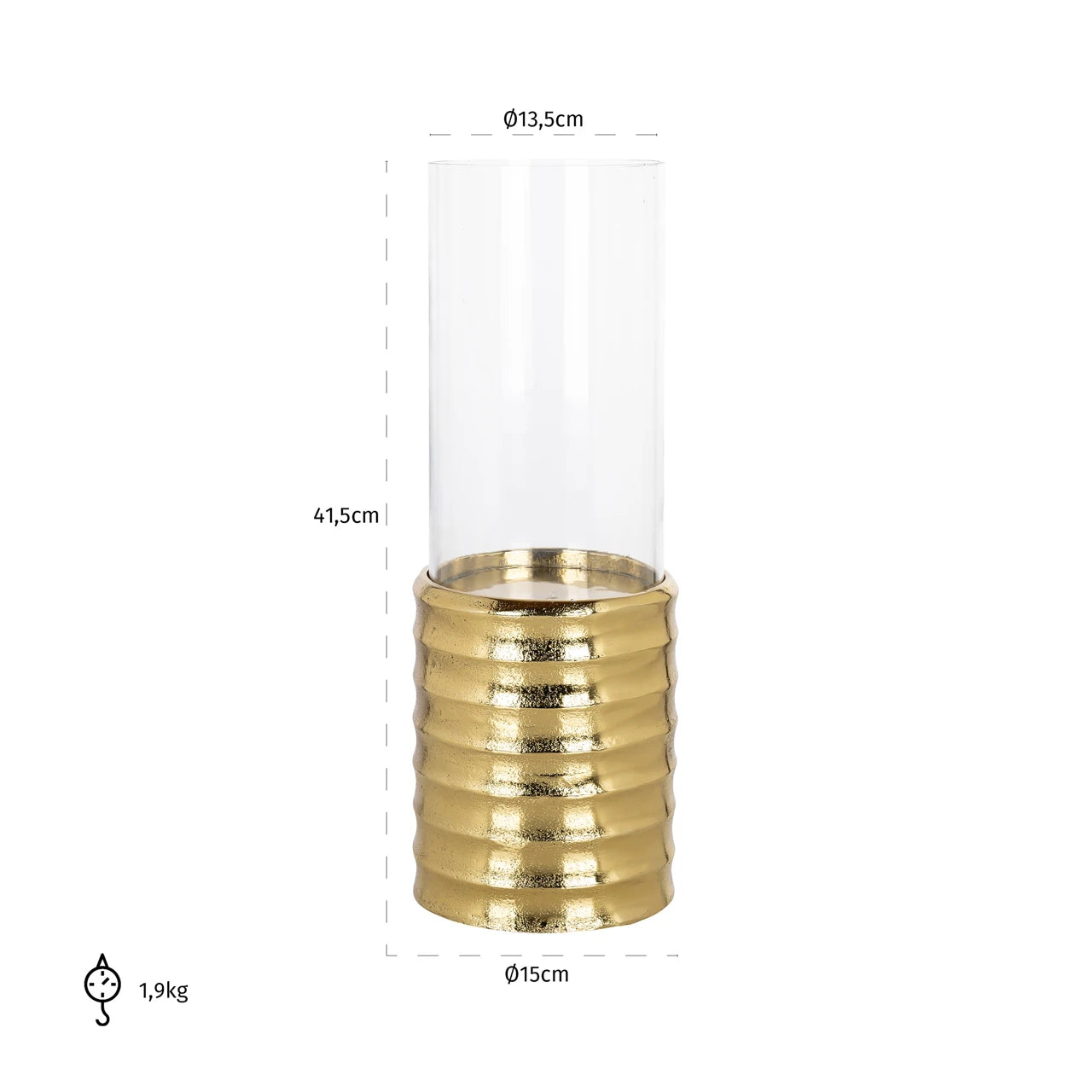Hurricane-lampe Bodil gull stor Richmond Interiors Lanterne og lysglass