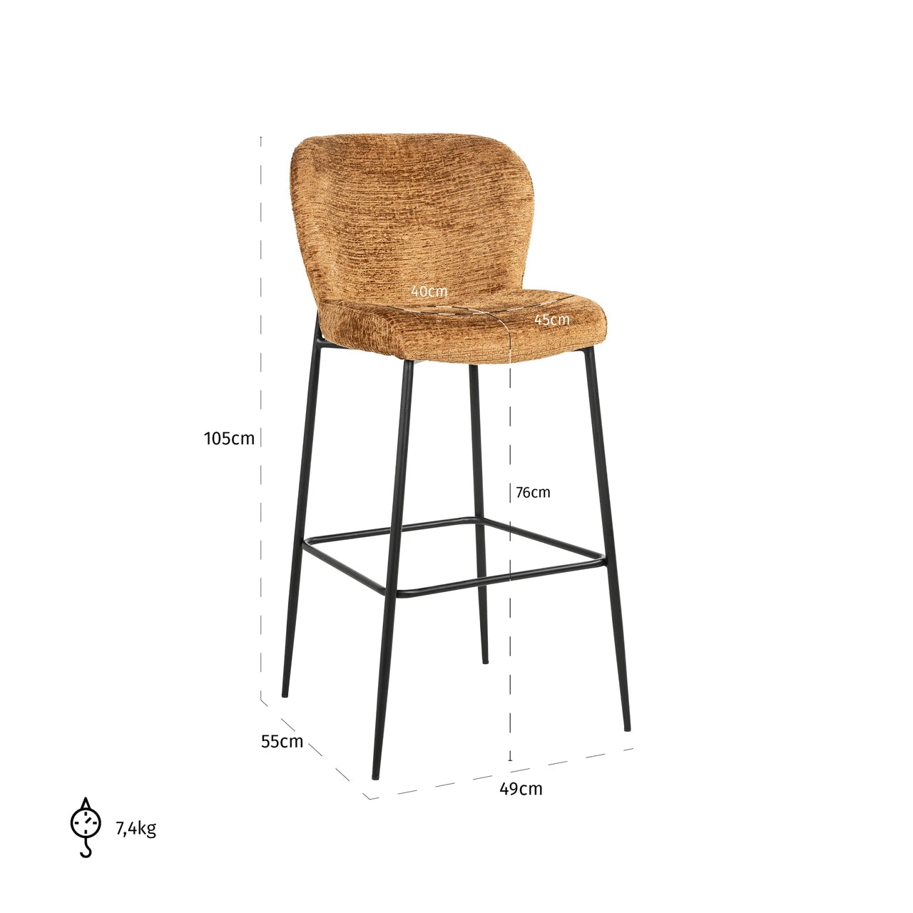 Bar stool Darby cognac fusion Richmond Interiors Barstol