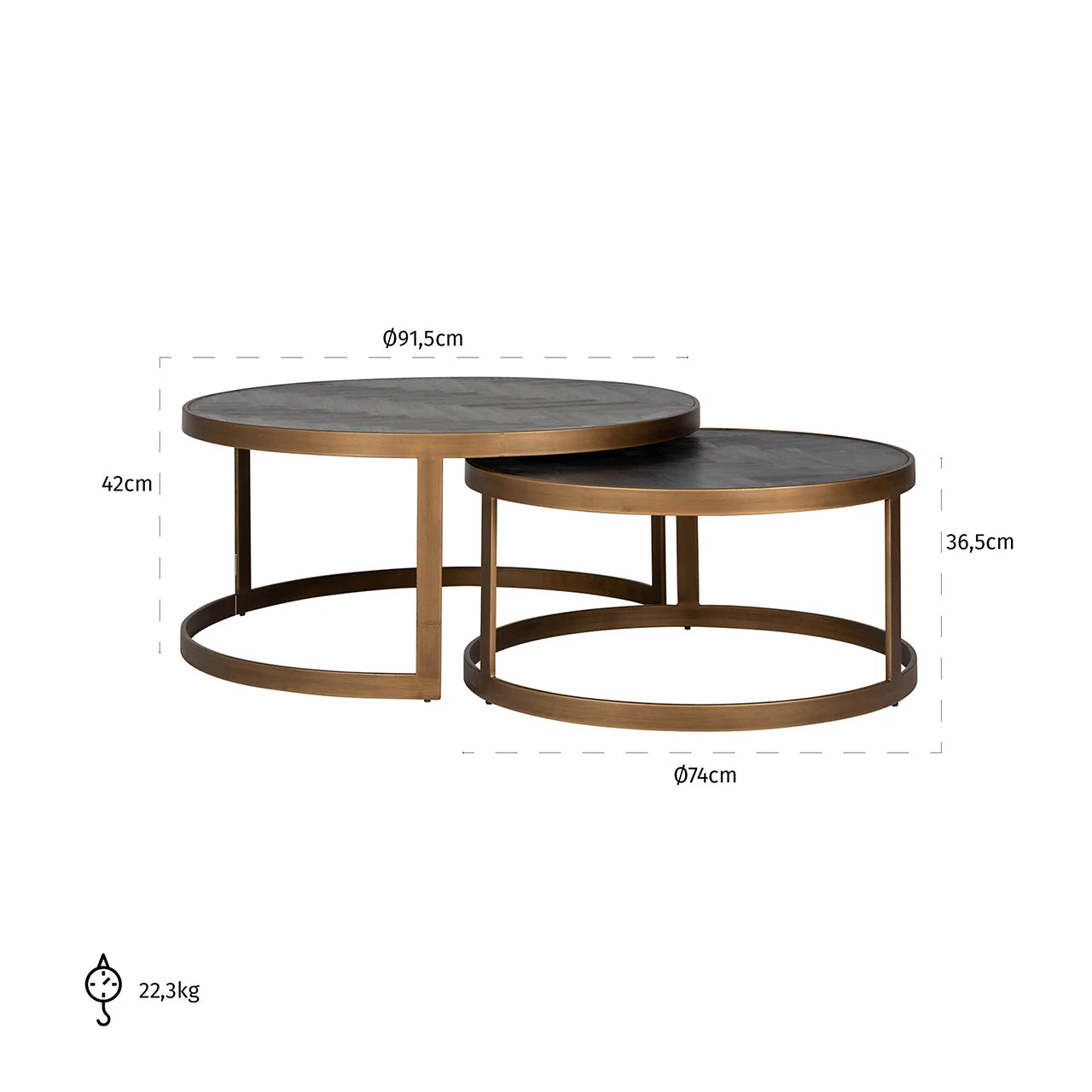 Salongbord Blackbone Brass svart rustikk sett med 2 Richmond Interiors Sofabord