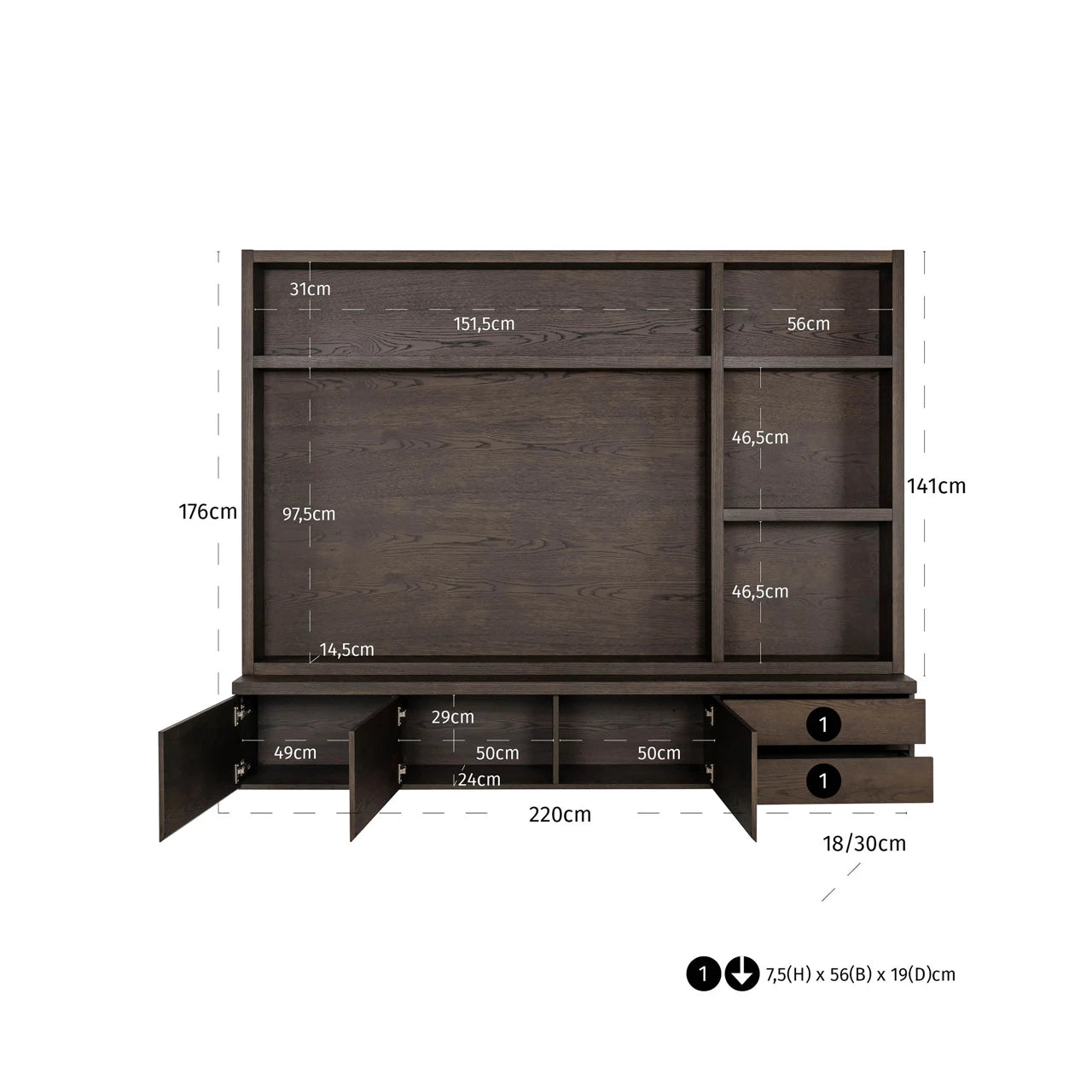 TV-benk Lachance brun 3-dører 2-skuffer Richmond Interiors TV-benk