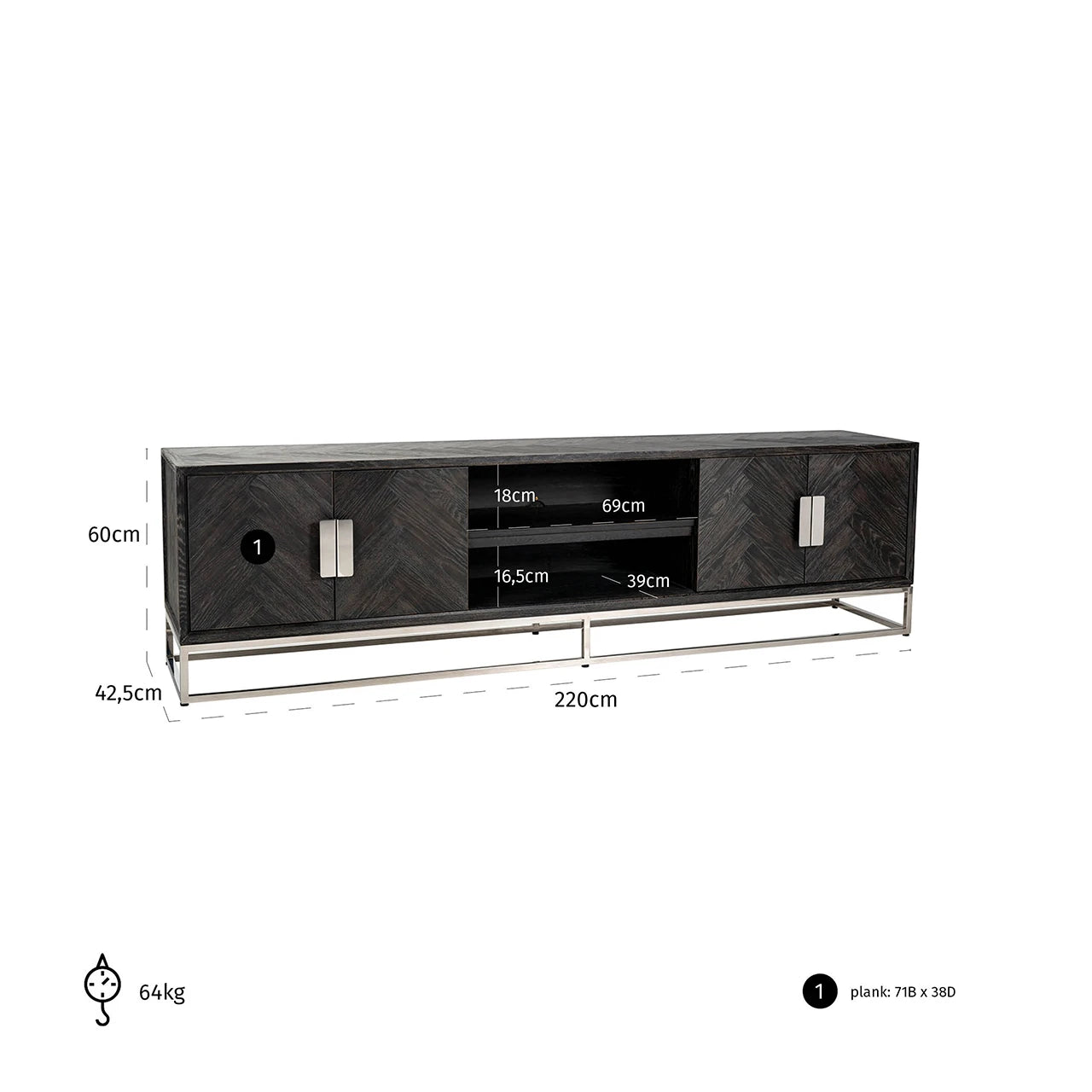 TV-benk Blackbone Silver svart rustikk 220 Richmond Interiors TV-benk