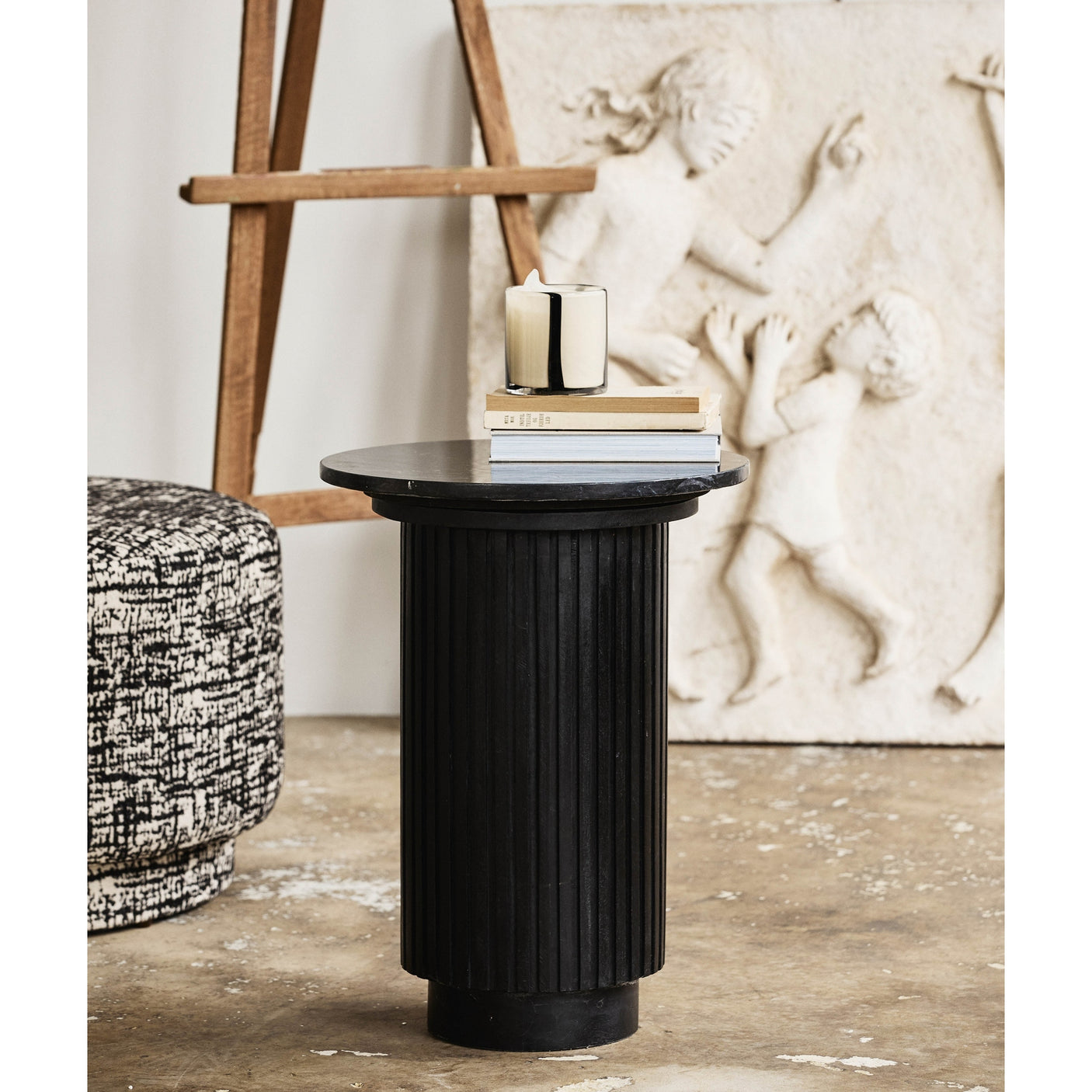 ERIE rundt sidebord i tre og marmor - ø40 cm - sort Nordal TABLES