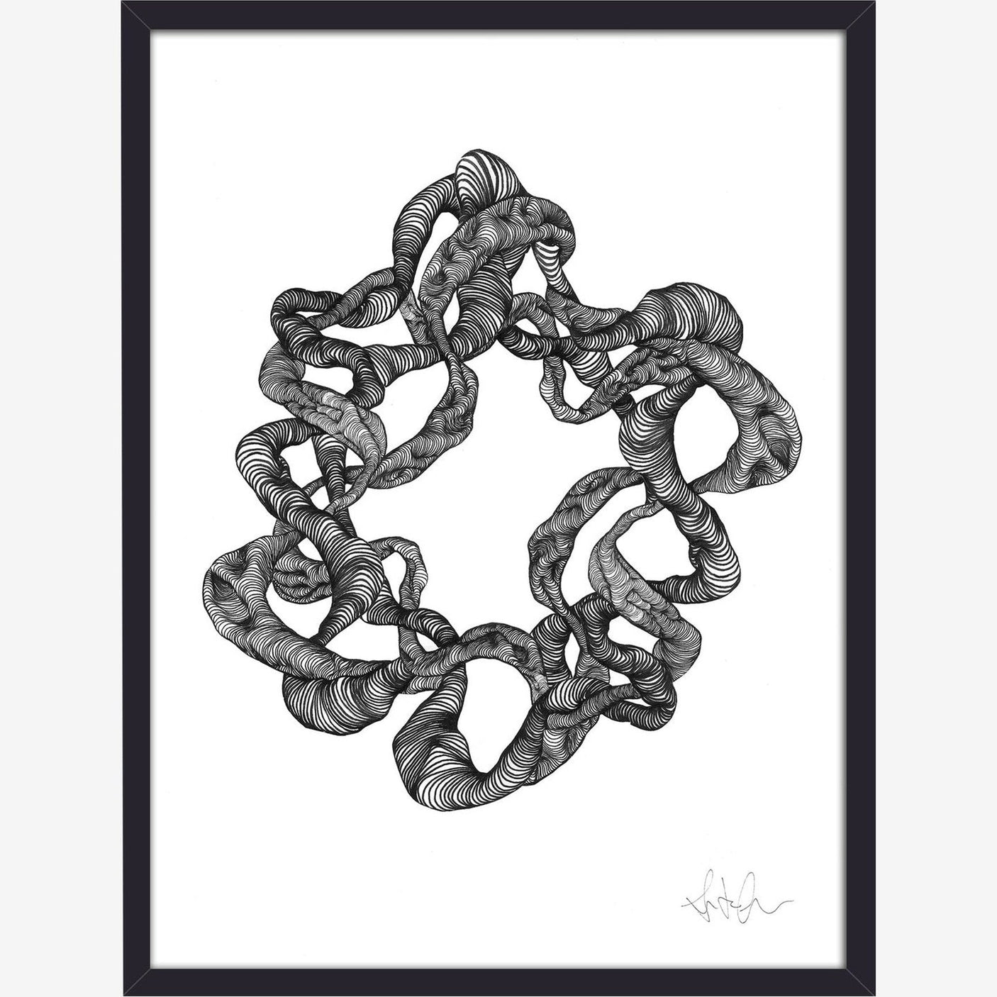 WREATH illustrasjon i blekk med ramme - 40x30 cm - svart/hvitt Nordal POSTERS