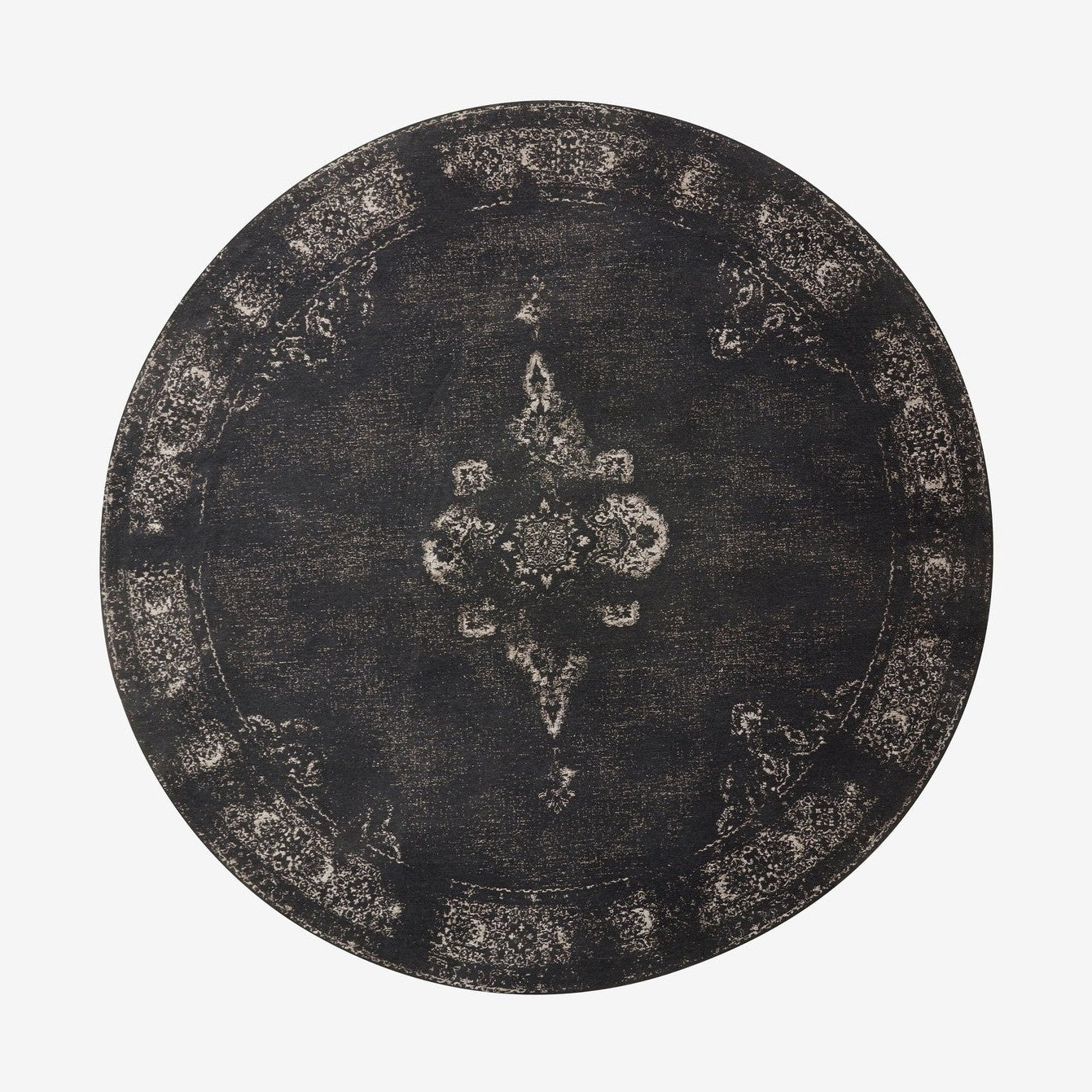 GRAND rundt vevd bomullsmatte, Ø240 - mørkgrå/sort Nordal CARPETS