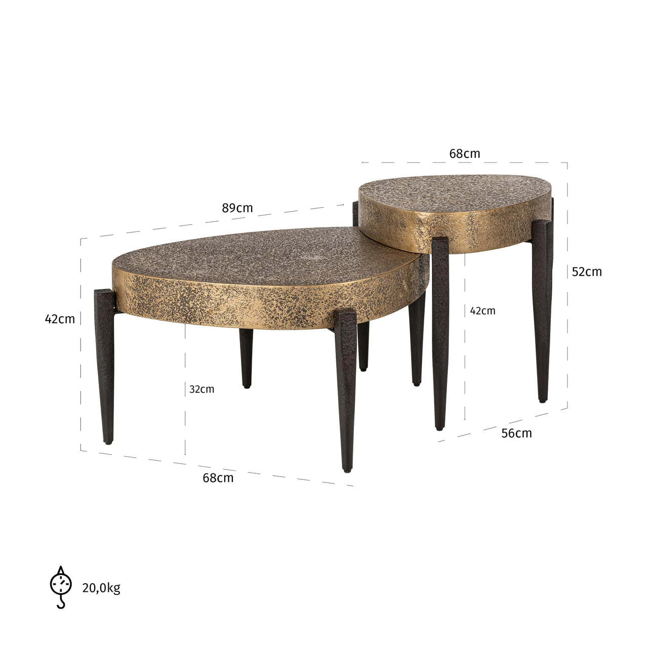 Salongbord Marquee svart/gull sett med 2 Richmond Interiors Sofabord