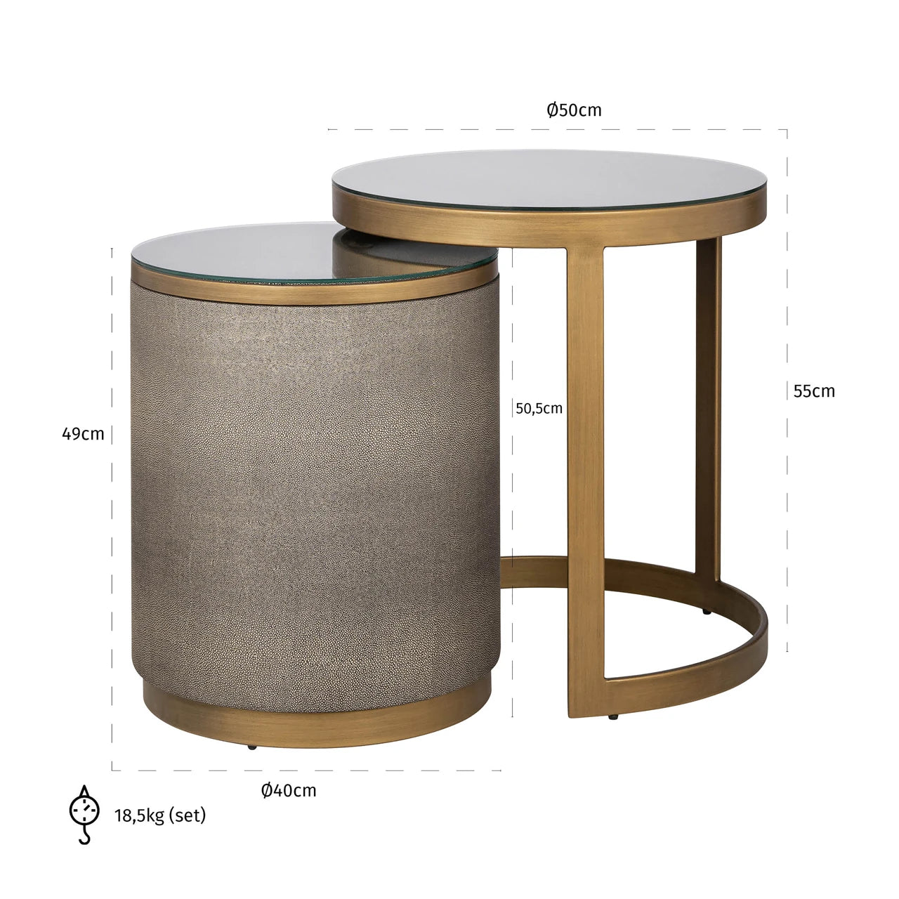 End table Bloomville messing shagreen inkl. glass sett med 2 Richmond Interiors Sidebord