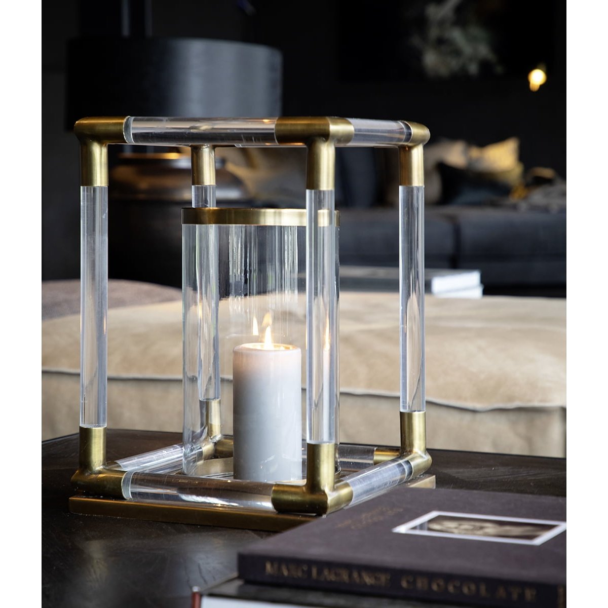 BALTIMORE - Brass Artwood Lanterne og lysglass