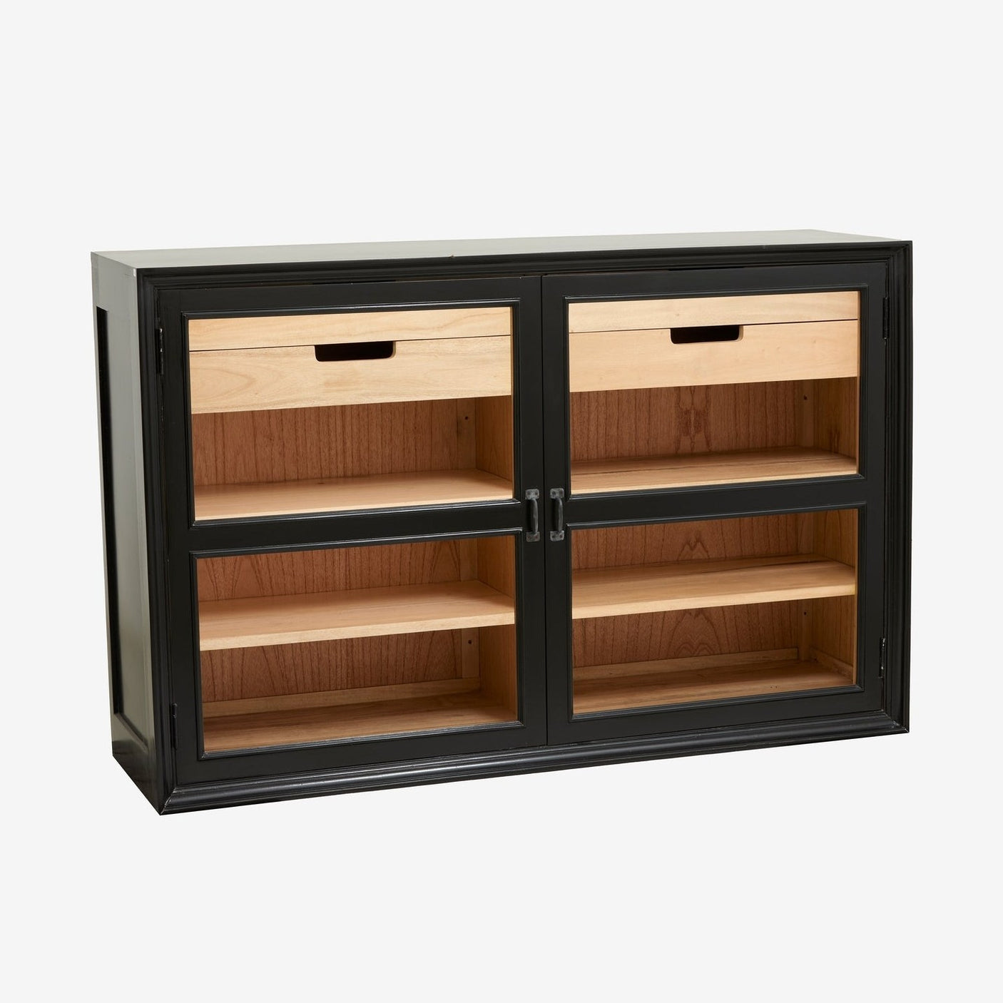 VIVA vitrineskap i tre, lav modell med 2 låser - sort/naturlig Nordal CABINETS