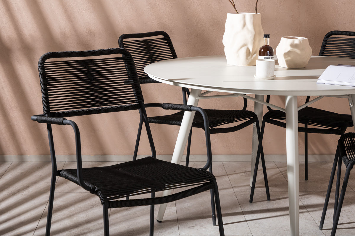 Lina Spisebord Rund 120 cm + Lindos Lenestol Venture Design Spisegruppe