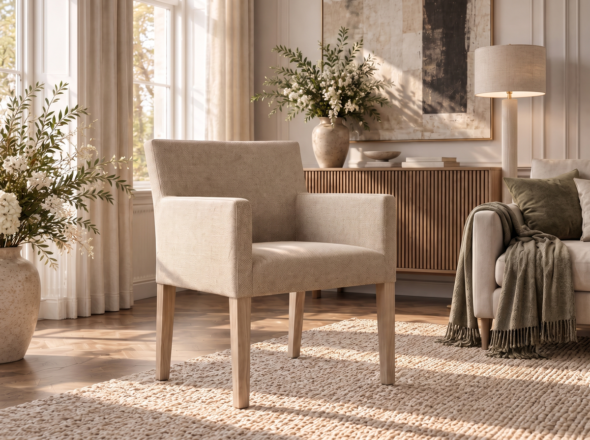 Louise spisestol m/ arm - Hvitoljet treben Nori Nordic Spisestol
