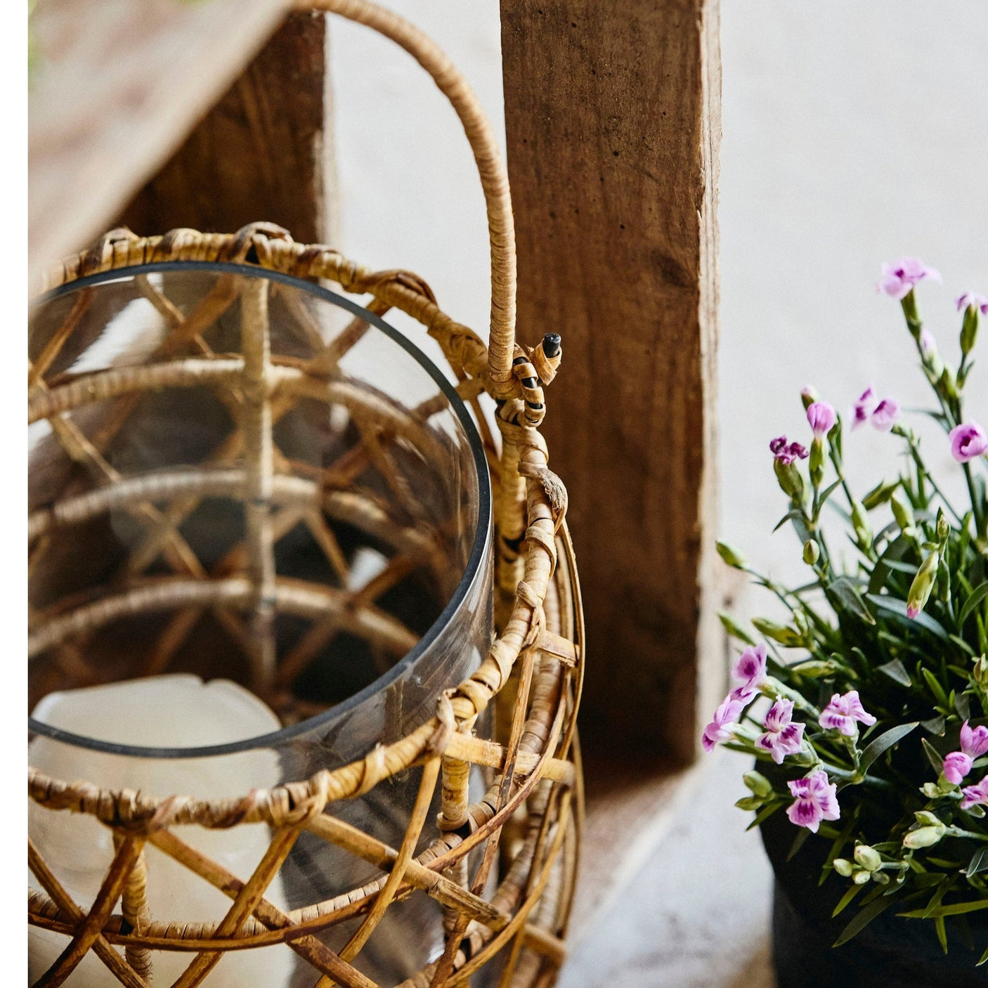 GHIZO sukkerrør lanterne - store - h22 cm - natur Nordal LANTERNER