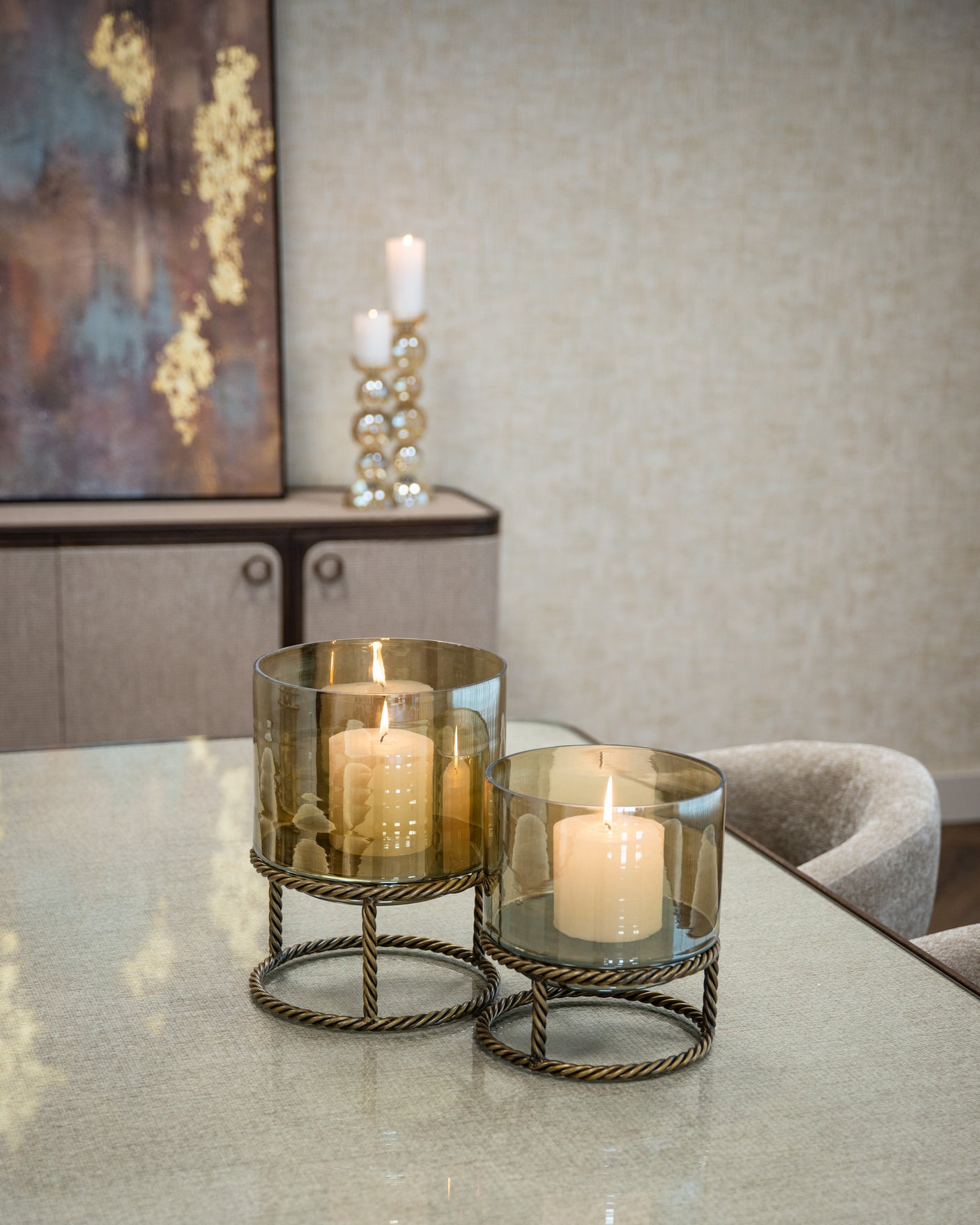 Hurricane-lampe Ropia messing antikk stor Richmond Interiors Lanterne og lysglass