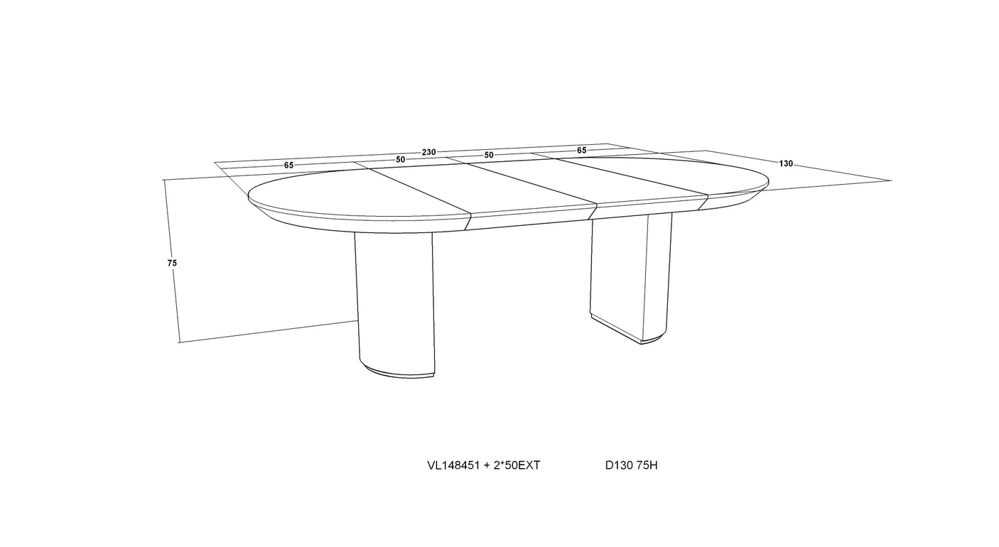 Spisebord Kyoto Ø130cmx75cm m/2x50cm EXT White Wash
