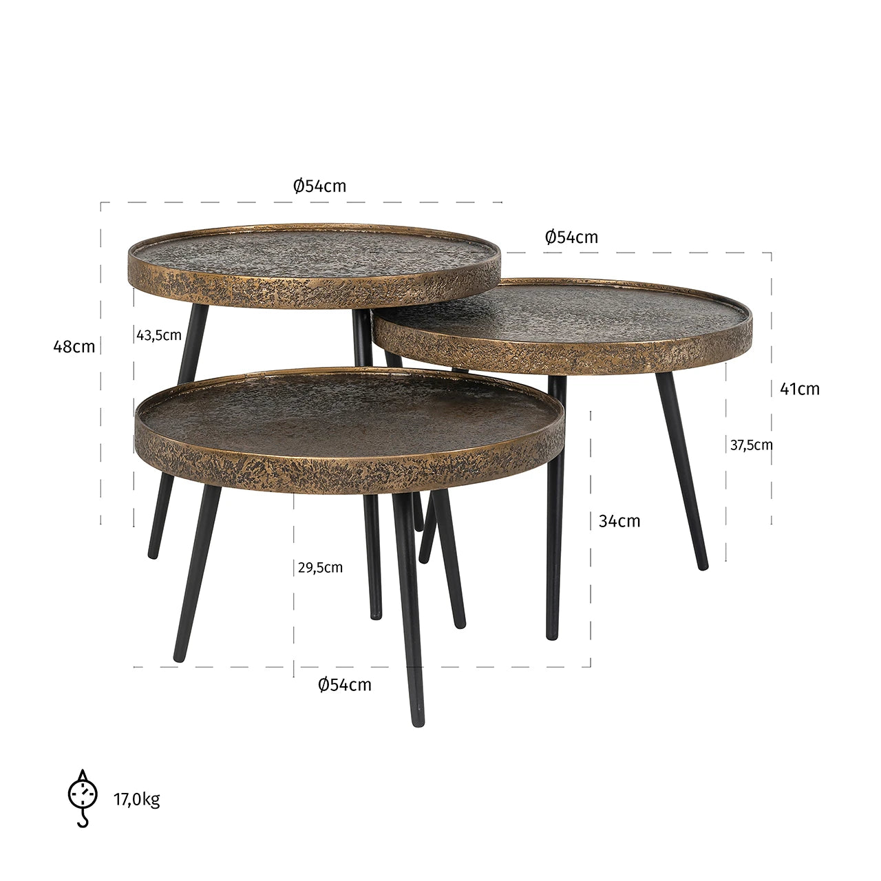 Coffee table Luton svart/gull sett med 3 Richmond Interiors Sofabord