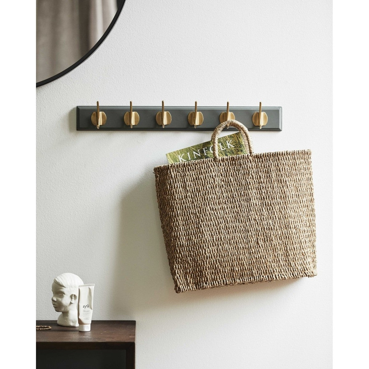 EDGY knagerække i tre med 8 brass knager - 90 cm - grå Nordal COAT RACKS