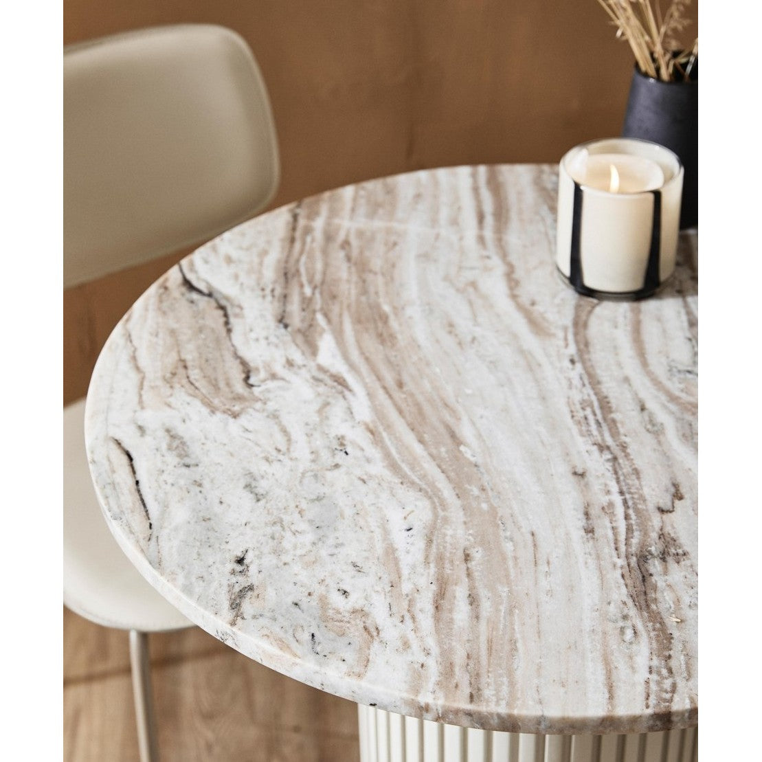 ERIE rundt sofabord i tre og marmor - ø90 cm - rå hvit, brun, beige Nordal TABLES