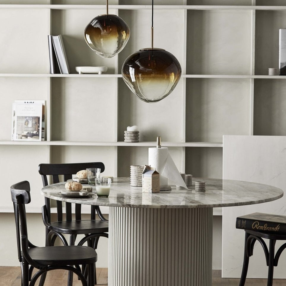 ERIE rundt spisebord i tre og marmor - ø140 cm - rå hvit, brun, beige Nordal TABLES