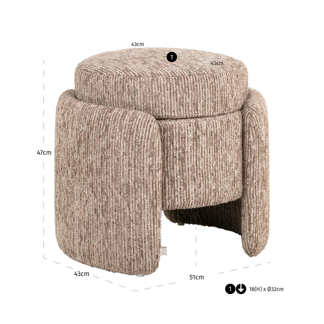 Pouffe & fotpall Cupid mocca linear med oppbevaring Richmond Interiors Pall